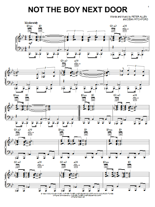 Download Dean Pitchford Not The Boy Next Door Sheet Music and learn how to play Piano, Vocal & Guitar (Right-Hand Melody) PDF digital score in minutes