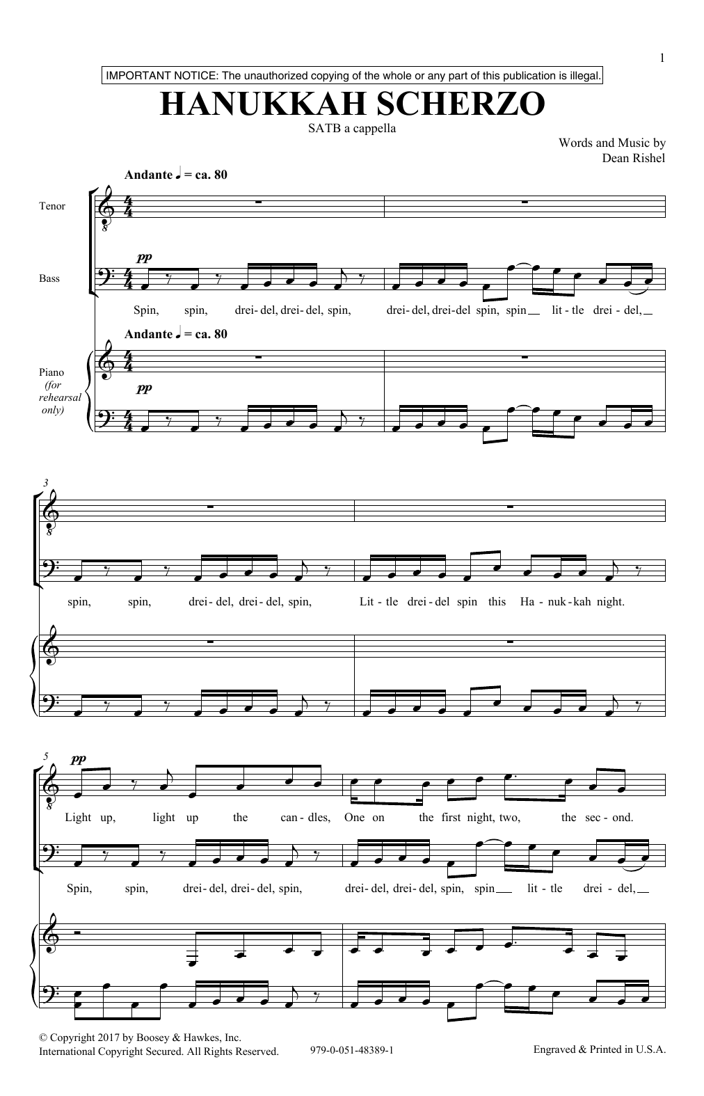 Download Dean Rishel Hanukkah Scherzo Sheet Music and learn how to play SATB Choir PDF digital score in minutes