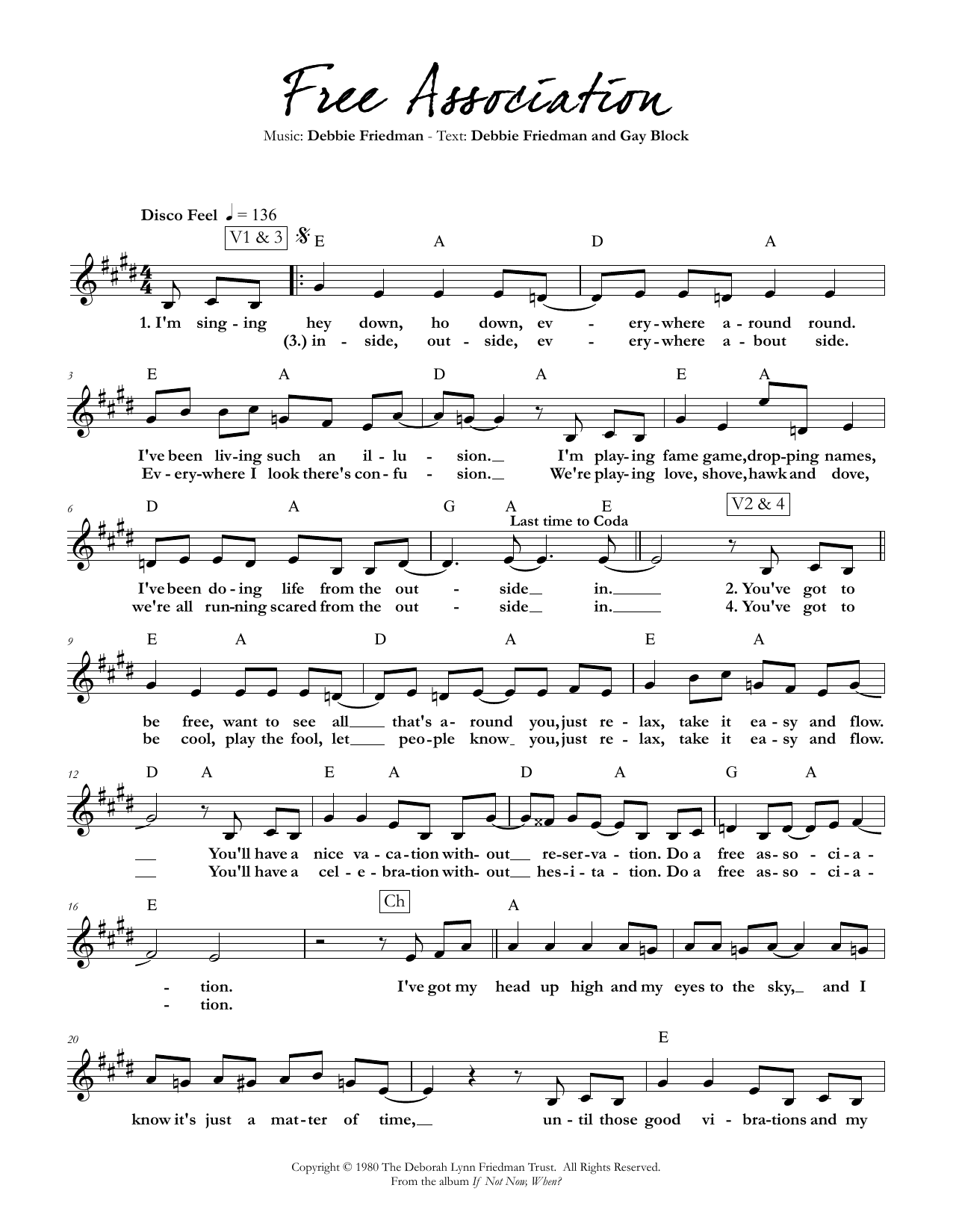 Download Debbie Friedman & Gay Block Free Association Sheet Music and learn how to play Lead Sheet / Fake Book PDF digital score in minutes