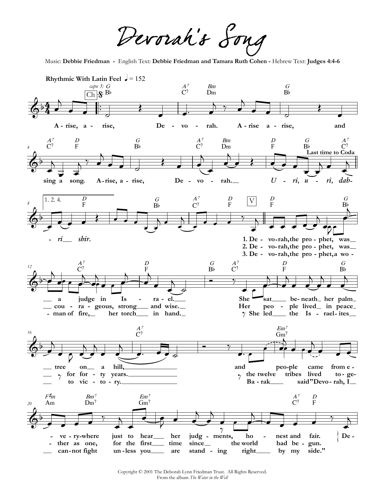 Download Debbie Friedman & Tamara Ruth Cohen Devorah's Song Sheet Music and learn how to play Lead Sheet / Fake Book PDF digital score in minutes