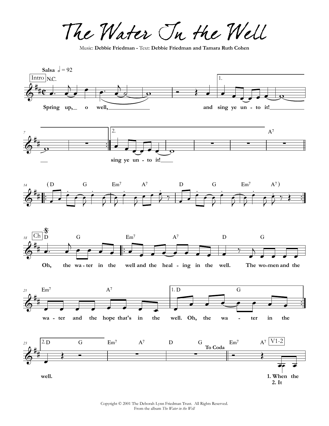 Download Debbie Friedman & Tamara Ruth Cohen The Water In the Well Sheet Music and learn how to play Lead Sheet / Fake Book PDF digital score in minutes