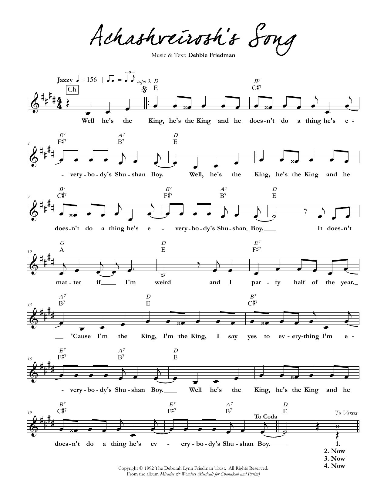 Download Debbie Friedman Achashveirosh's Song Sheet Music and learn how to play Lead Sheet / Fake Book PDF digital score in minutes