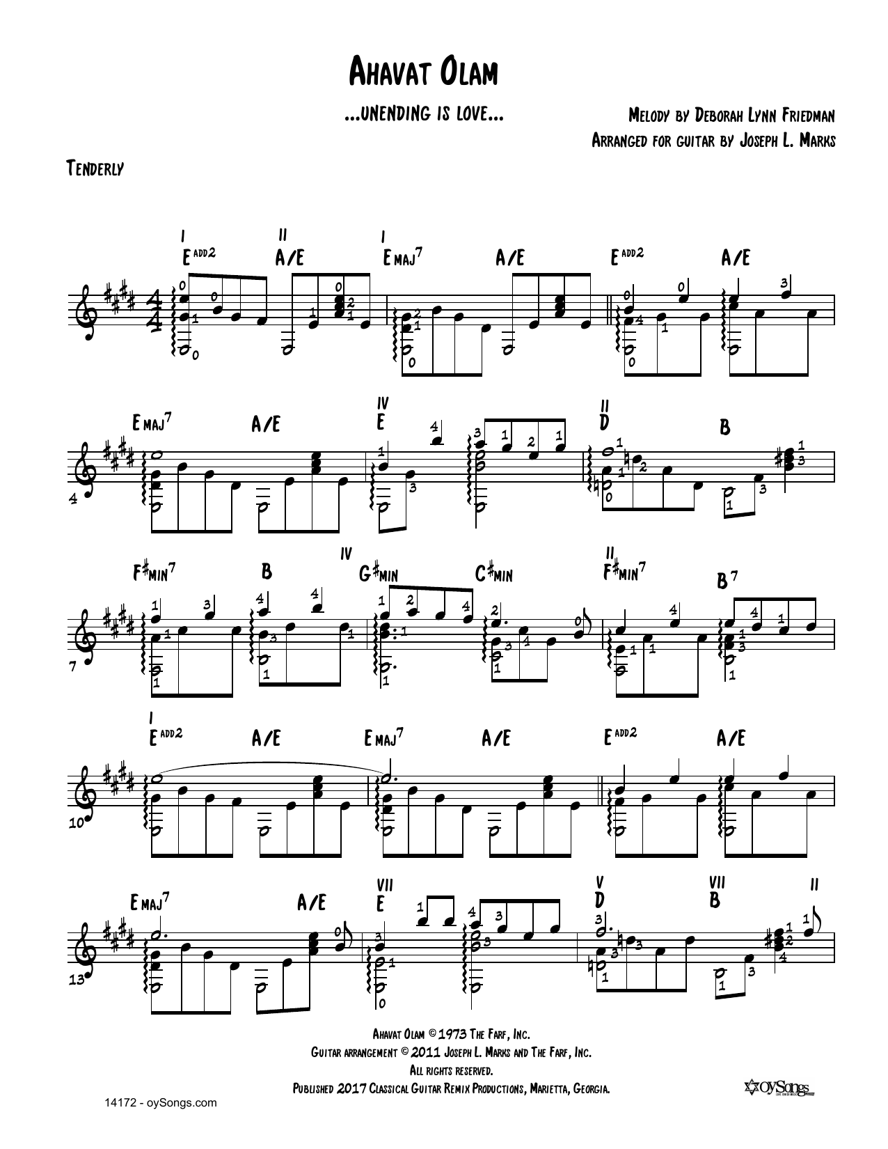 Download Debbie Friedman Ahavat Olam (arr. Joe Marks) Sheet Music and learn how to play Solo Guitar PDF digital score in minutes