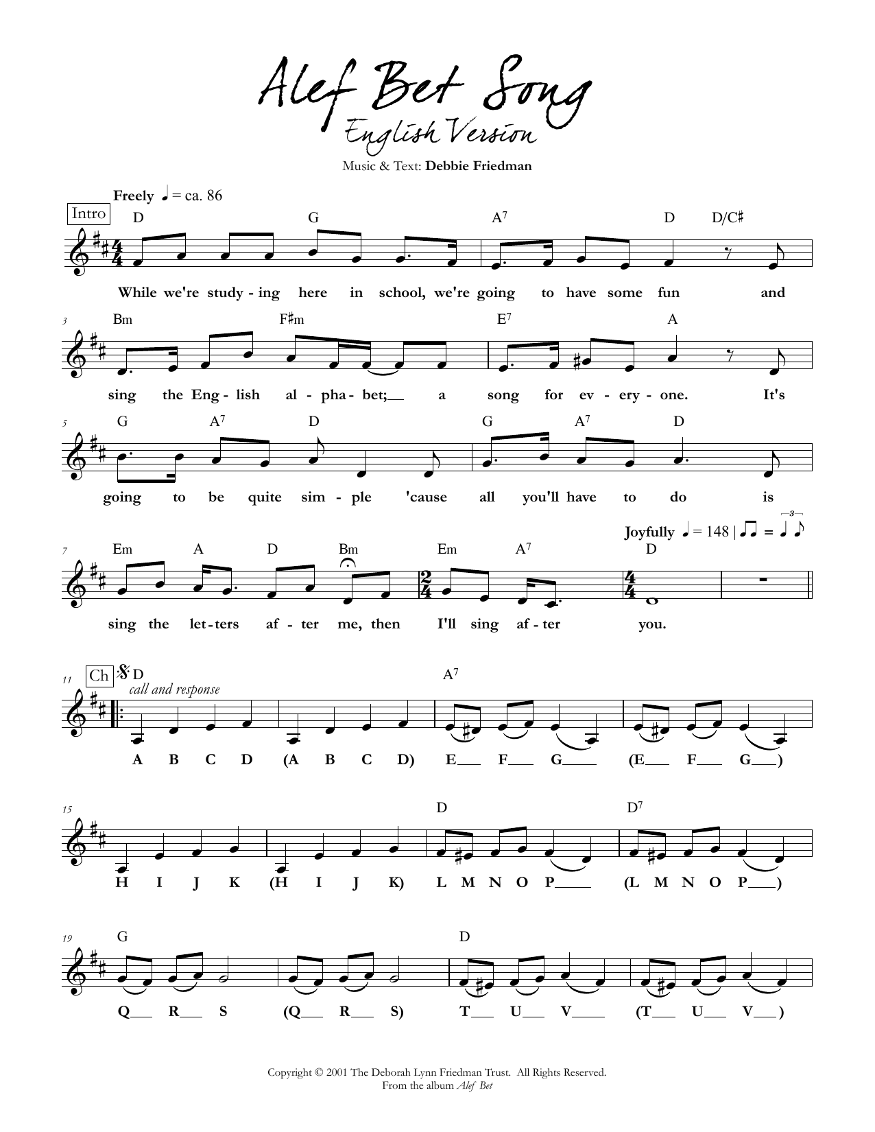 Download Debbie Friedman Alef Bet Song (English Version) Sheet Music and learn how to play Lead Sheet / Fake Book PDF digital score in minutes