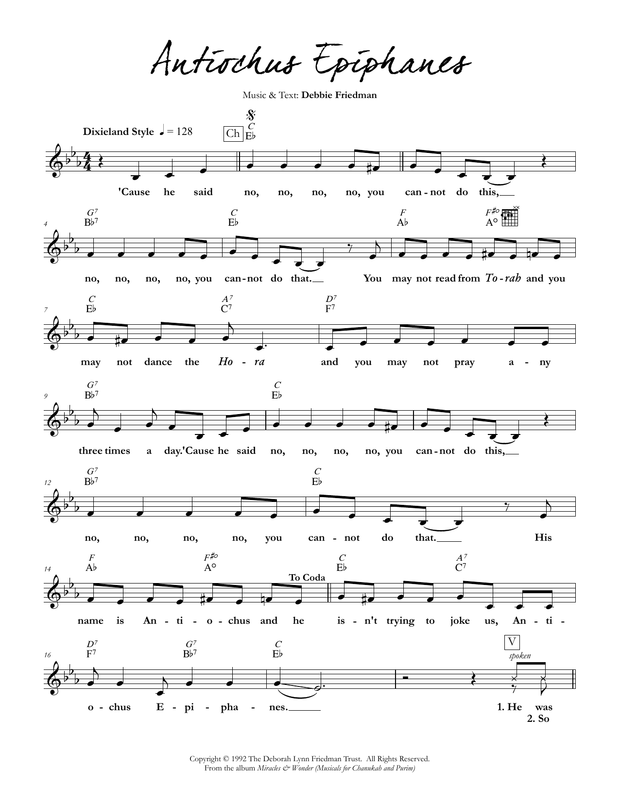 Download Debbie Friedman Antiochus Epiphanes Sheet Music and learn how to play Lead Sheet / Fake Book PDF digital score in minutes