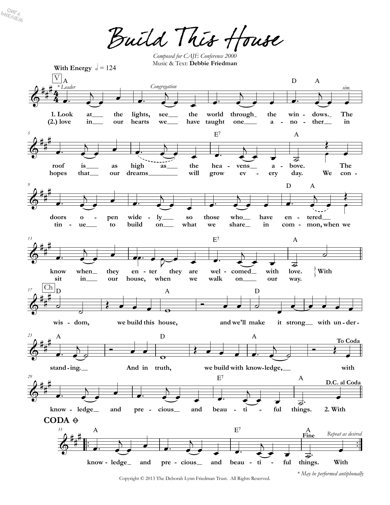 Download Debbie Friedman Build This House Sheet Music and learn how to play Lead Sheet / Fake Book PDF digital score in minutes