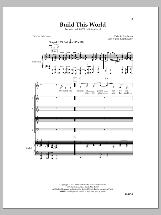 Download Debbie Friedman Build This World Sheet Music and learn how to play SATB Choir PDF digital score in minutes