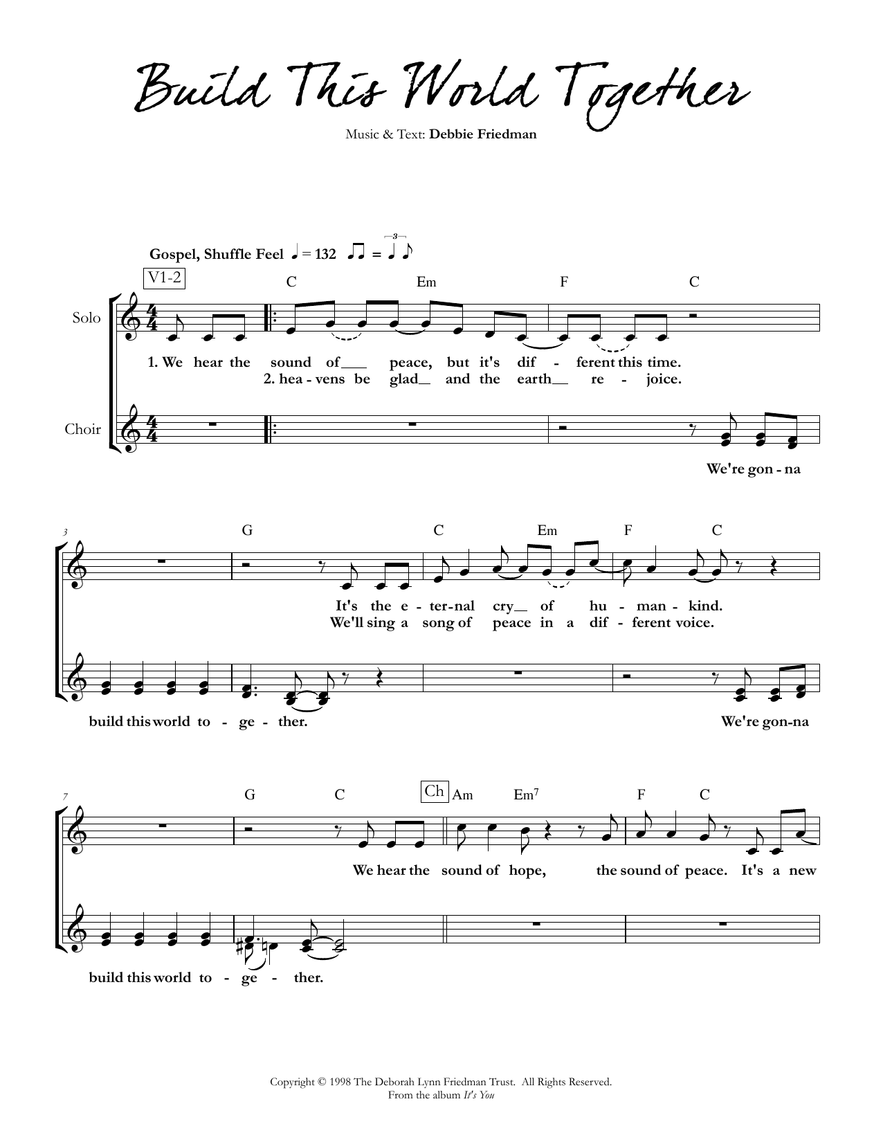 Download Debbie Friedman Build This World Together Sheet Music and learn how to play Lead Sheet / Fake Book PDF digital score in minutes