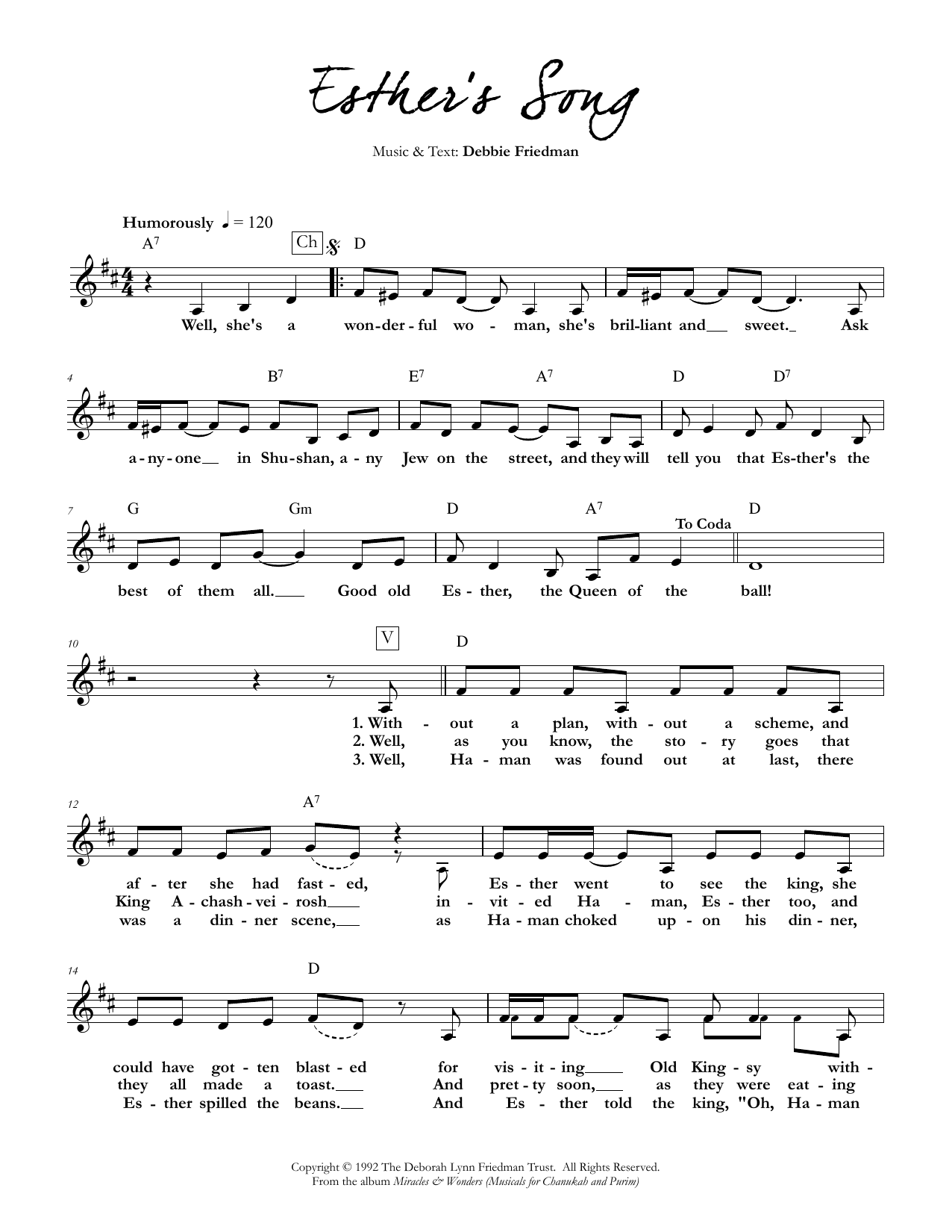 Download Debbie Friedman Esther's Song Sheet Music and learn how to play Lead Sheet / Fake Book PDF digital score in minutes