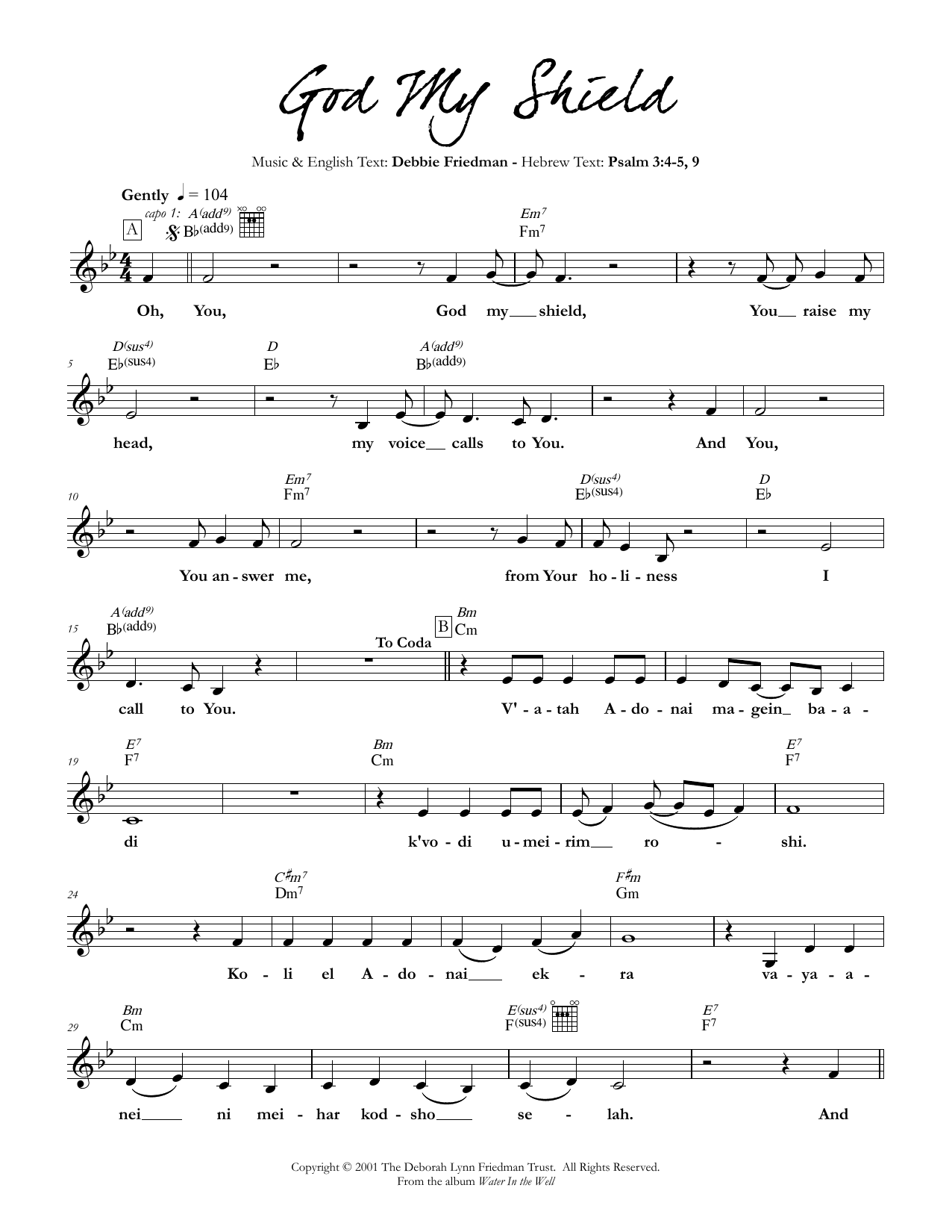 Download Debbie Friedman God My Shield Sheet Music and learn how to play Lead Sheet / Fake Book PDF digital score in minutes
