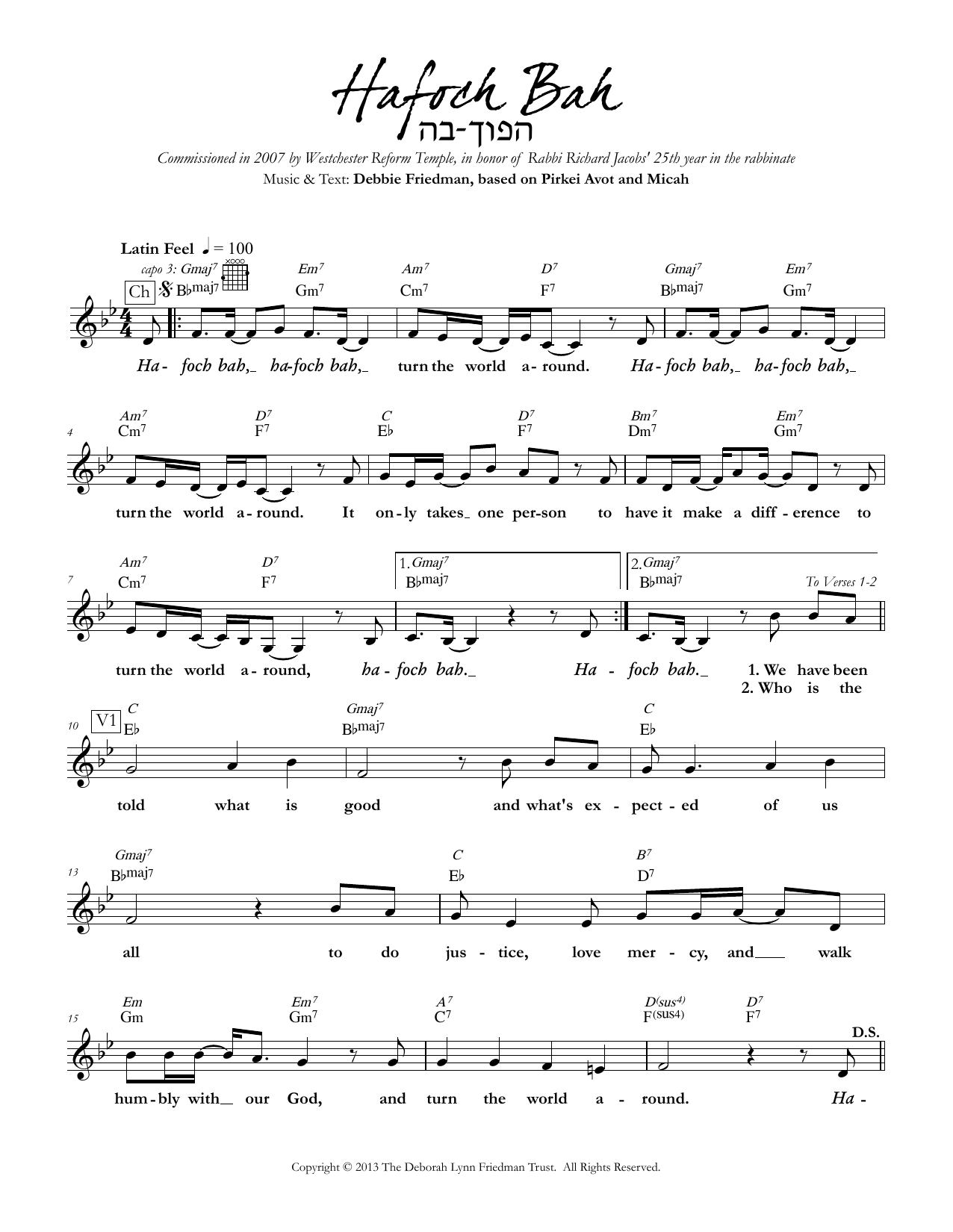 Download Debbie Friedman Hafoch Bah Sheet Music and learn how to play Lead Sheet / Fake Book PDF digital score in minutes