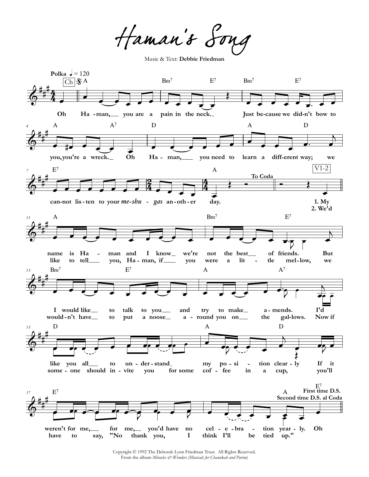 Download Debbie Friedman Haman's Song Sheet Music and learn how to play Lead Sheet / Fake Book PDF digital score in minutes