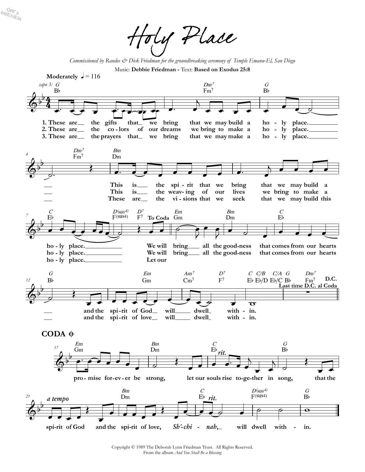 Download Debbie Friedman Holy Place Sheet Music and learn how to play Lead Sheet / Fake Book PDF digital score in minutes