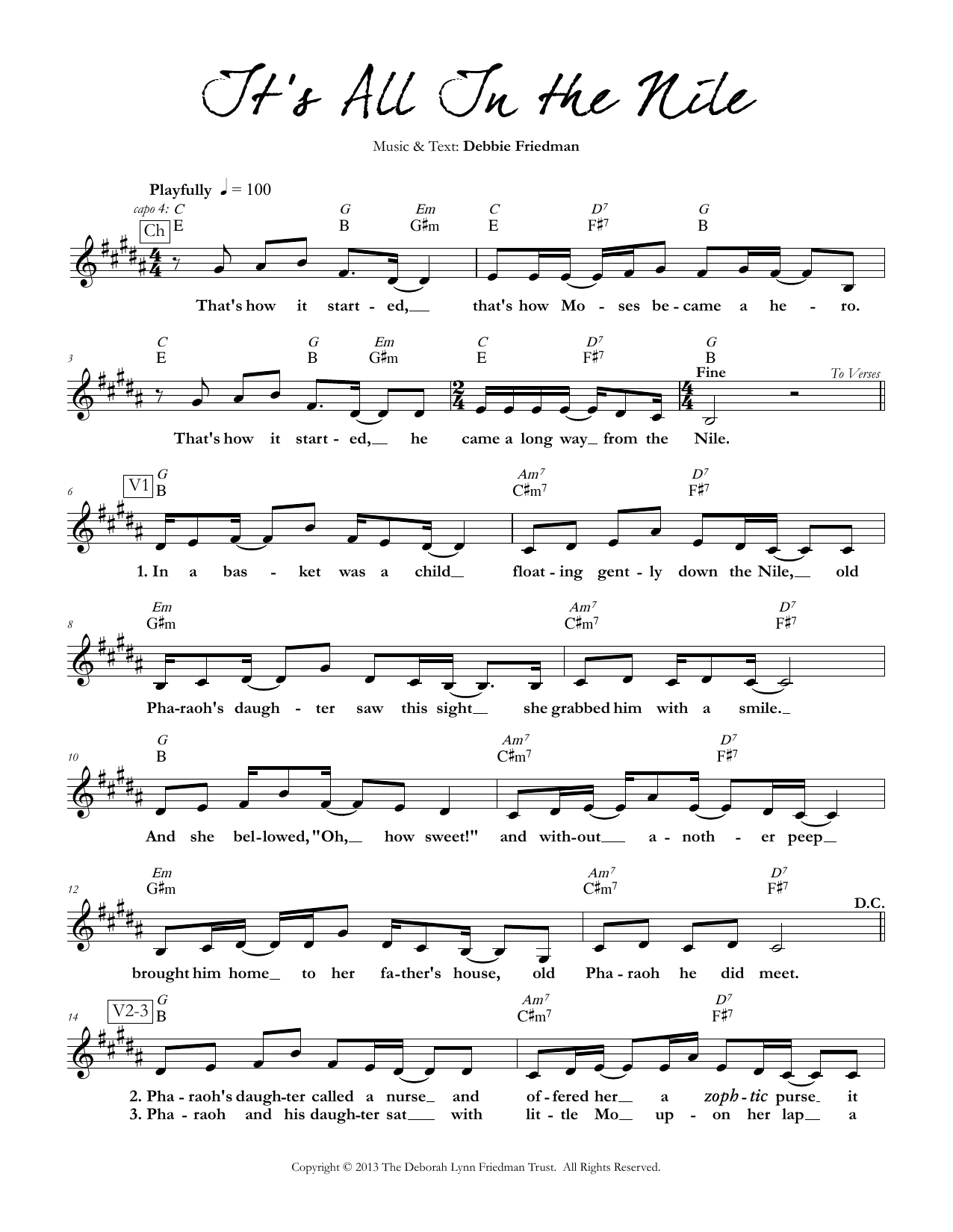 Download Debbie Friedman It's All In the Nile Sheet Music and learn how to play Lead Sheet / Fake Book PDF digital score in minutes