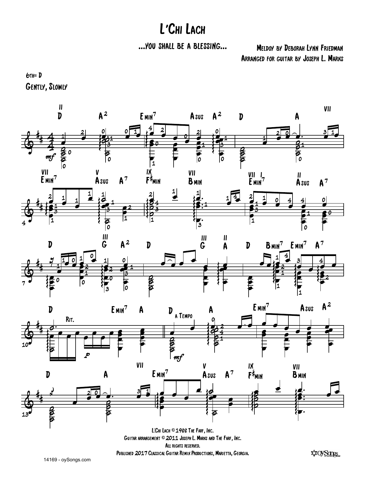 Download Debbie Friedman L'chi Lach (arr. Joe Marks) Sheet Music and learn how to play Solo Guitar PDF digital score in minutes