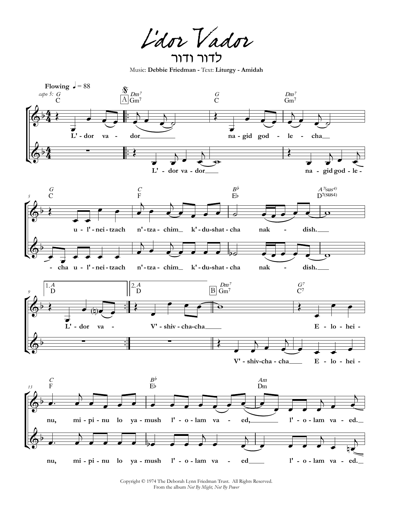 Download Debbie Friedman L'dor Vador Sheet Music and learn how to play Lead Sheet / Fake Book PDF digital score in minutes