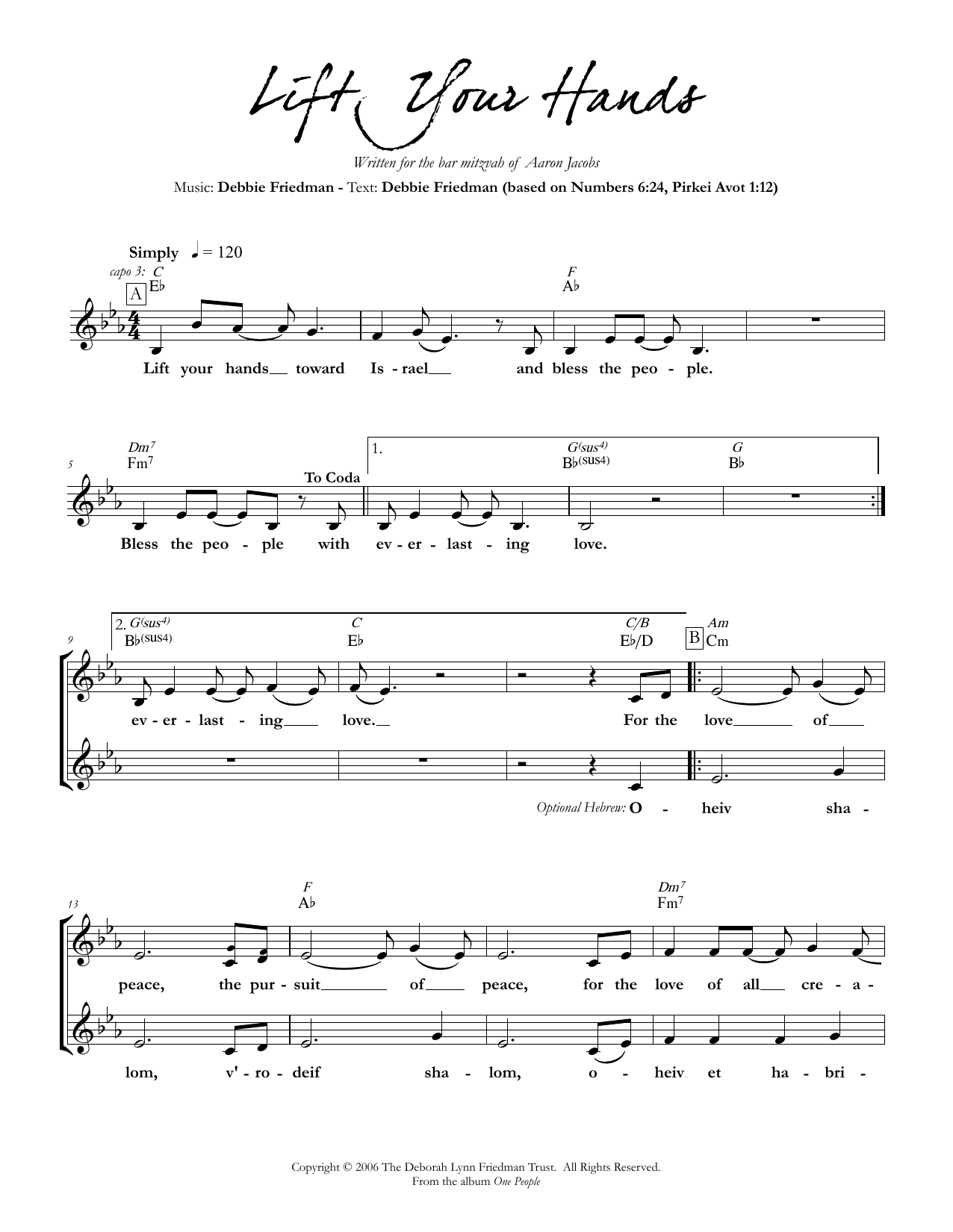 Download Debbie Friedman Lift Your Hands Sheet Music and learn how to play Lead Sheet / Fake Book PDF digital score in minutes