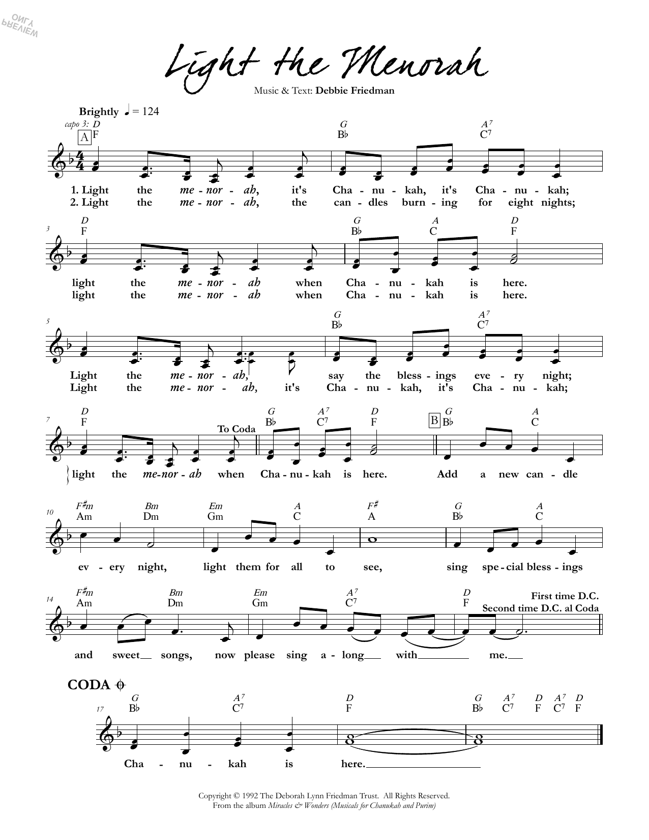 Download Debbie Friedman Light the Menorah Sheet Music and learn how to play Lead Sheet / Fake Book PDF digital score in minutes