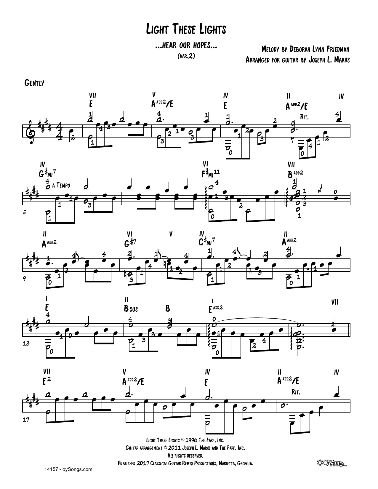 Download Debbie Friedman Light These Lights Var 2 (arr. Joe Marks) Sheet Music and learn how to play Solo Guitar PDF digital score in minutes