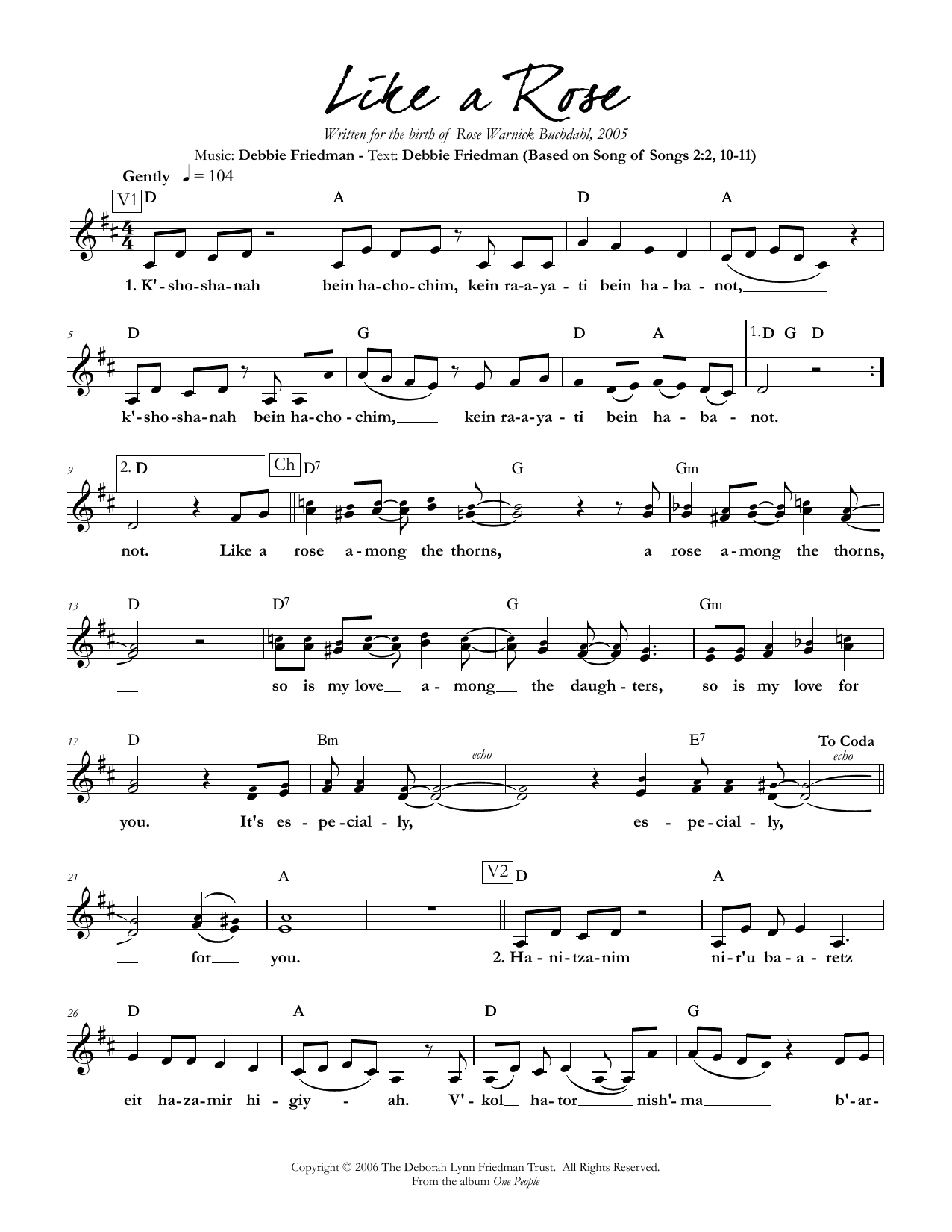Download Debbie Friedman Like a Rose Sheet Music and learn how to play Lead Sheet / Fake Book PDF digital score in minutes