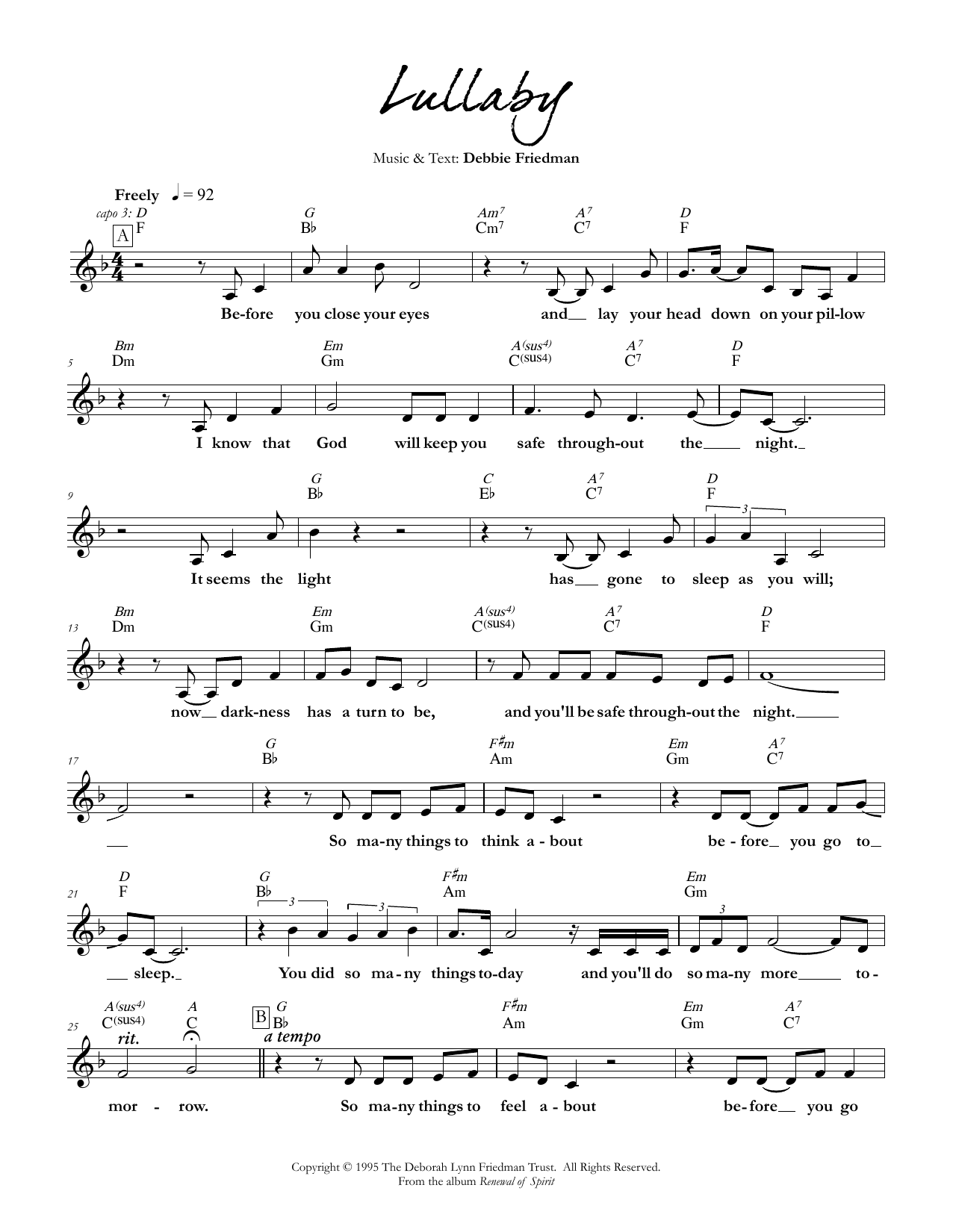 Download Debbie Friedman Lullaby Sheet Music and learn how to play Lead Sheet / Fake Book PDF digital score in minutes
