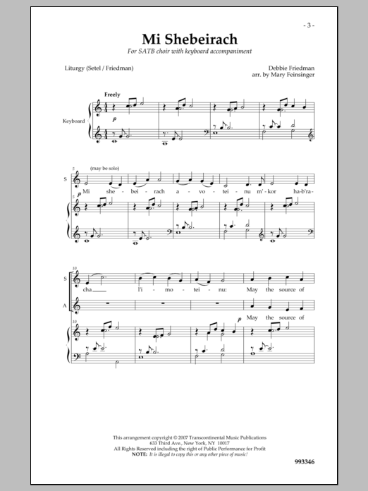 Download Debbie Friedman Mi Shebeirach Sheet Music and learn how to play SATB Choir PDF digital score in minutes