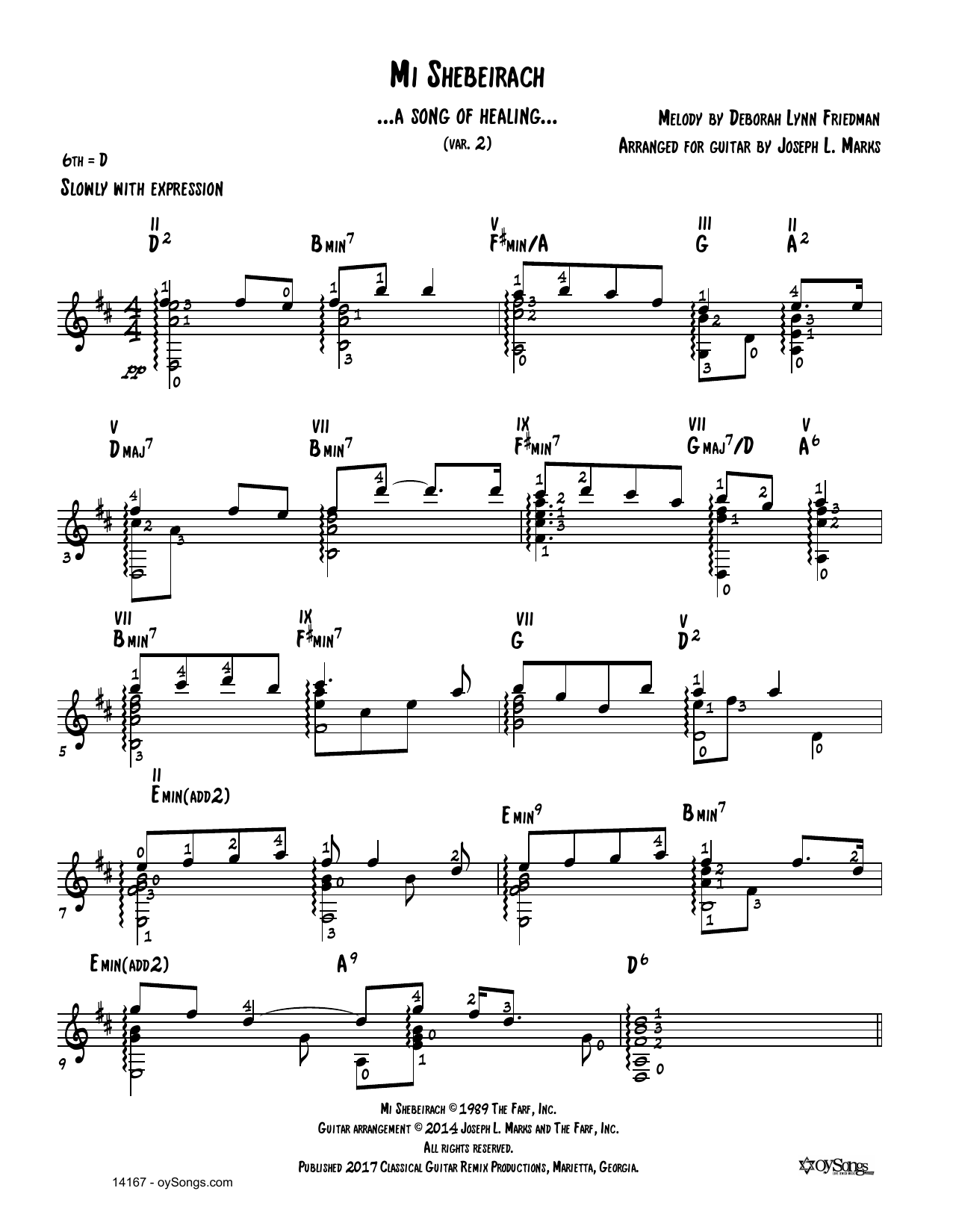 Download Debbie Friedman Mi Shebeirach Var 2 (arr. Joe Marks) Sheet Music and learn how to play Solo Guitar PDF digital score in minutes
