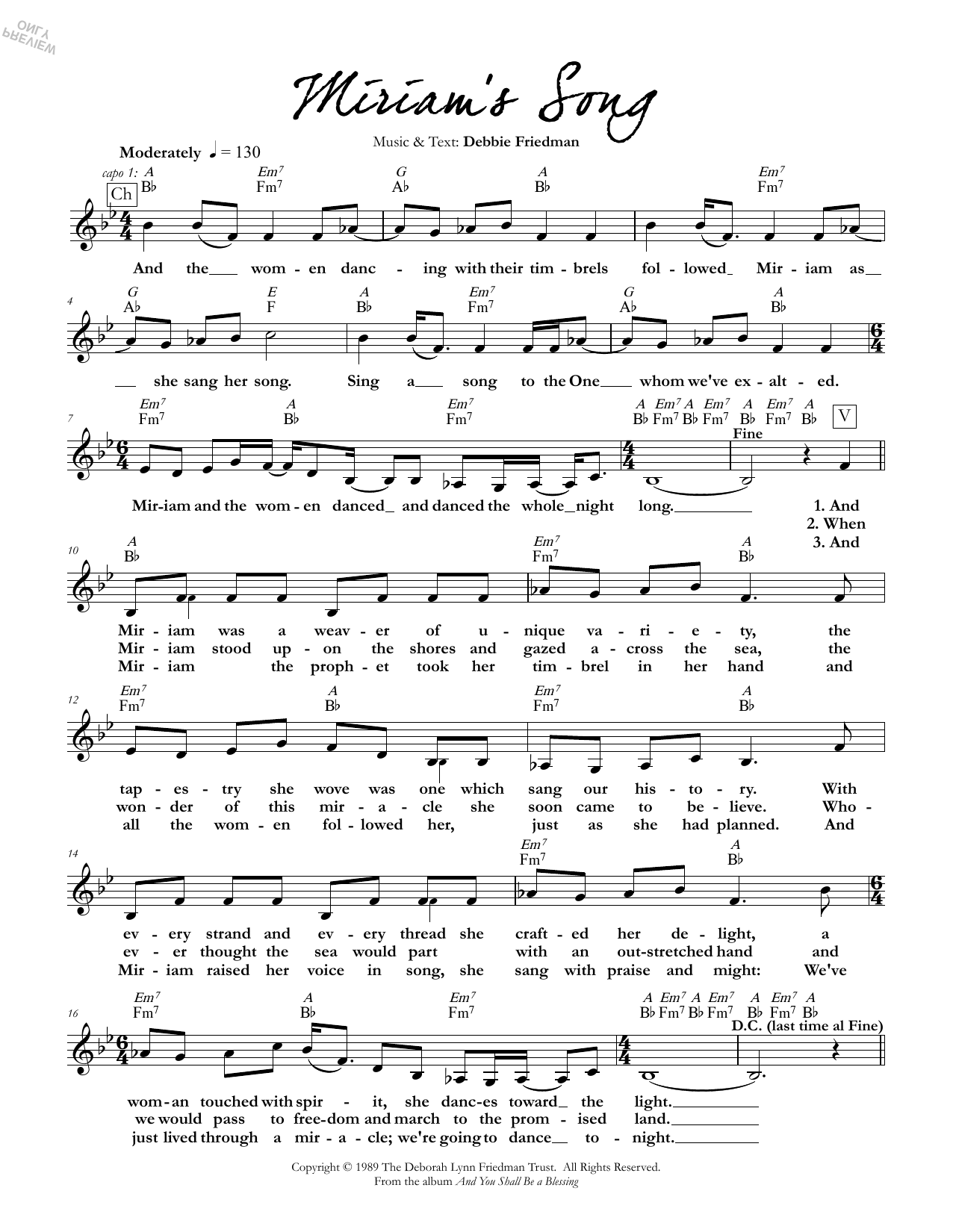 Download Debbie Friedman Miriam's Song Sheet Music and learn how to play Lead Sheet / Fake Book PDF digital score in minutes