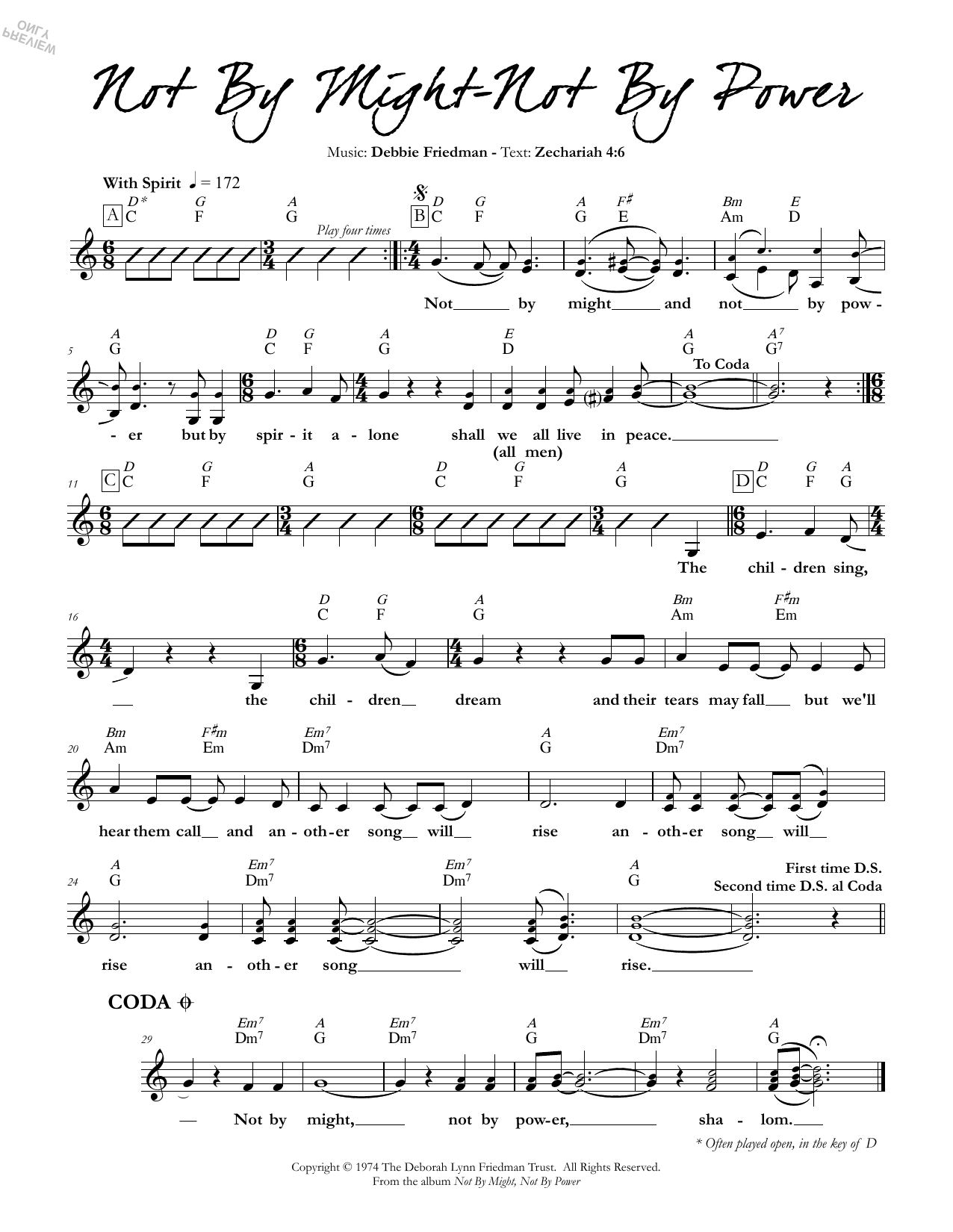 Download Debbie Friedman Not By Might - Not By Power Sheet Music and learn how to play Lead Sheet / Fake Book PDF digital score in minutes