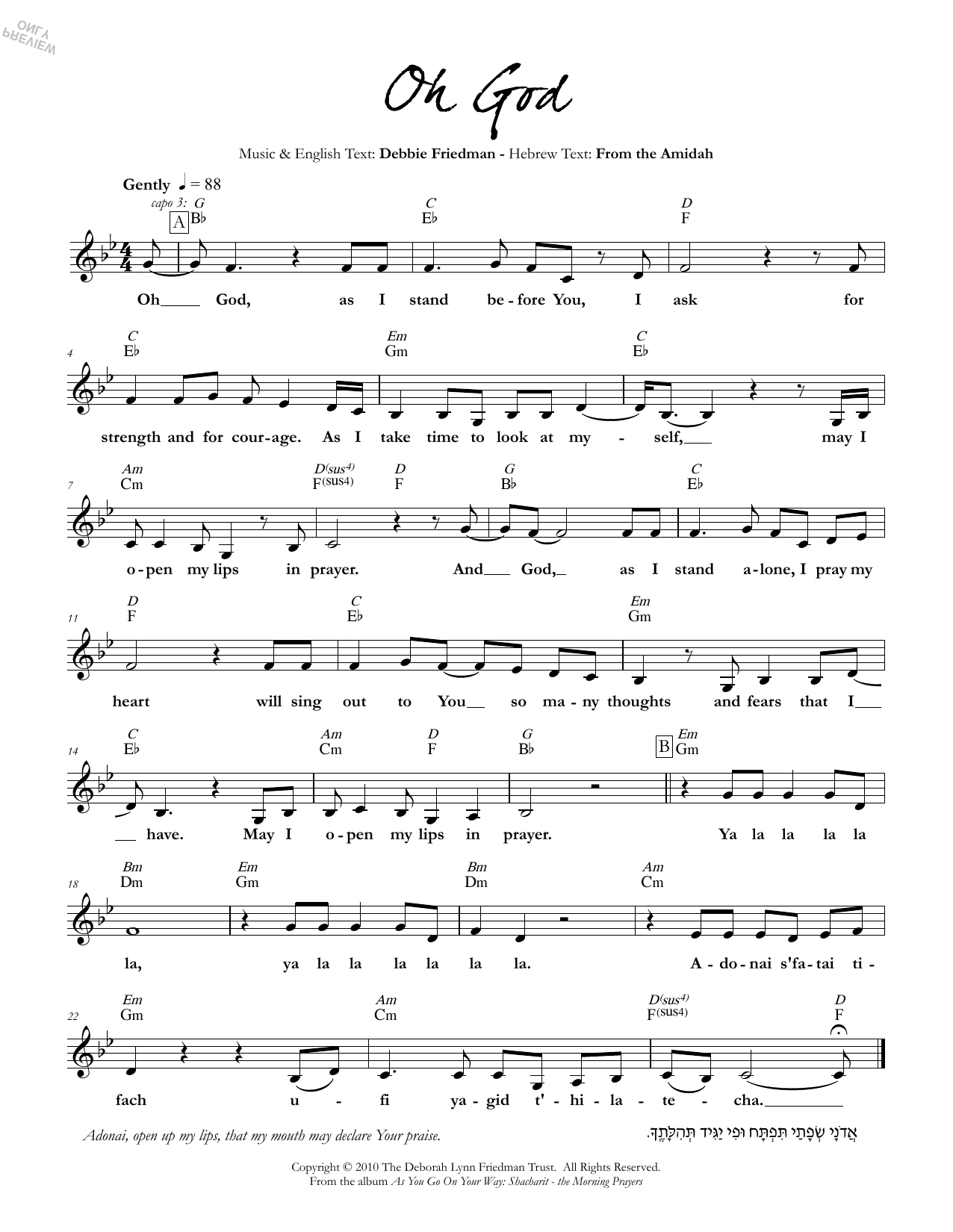 Download Debbie Friedman Oh God Sheet Music and learn how to play Lead Sheet / Fake Book PDF digital score in minutes