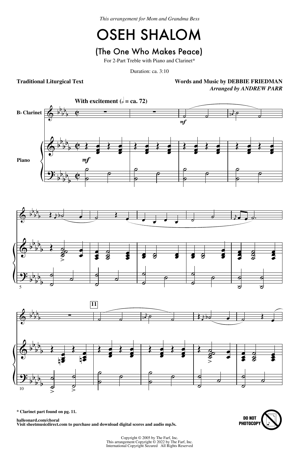 Download Debbie Friedman Oseh Shalom (The One Who Makes Peace) (arr. Andrew Parr) Sheet Music and learn how to play 2-Part Choir PDF digital score in minutes