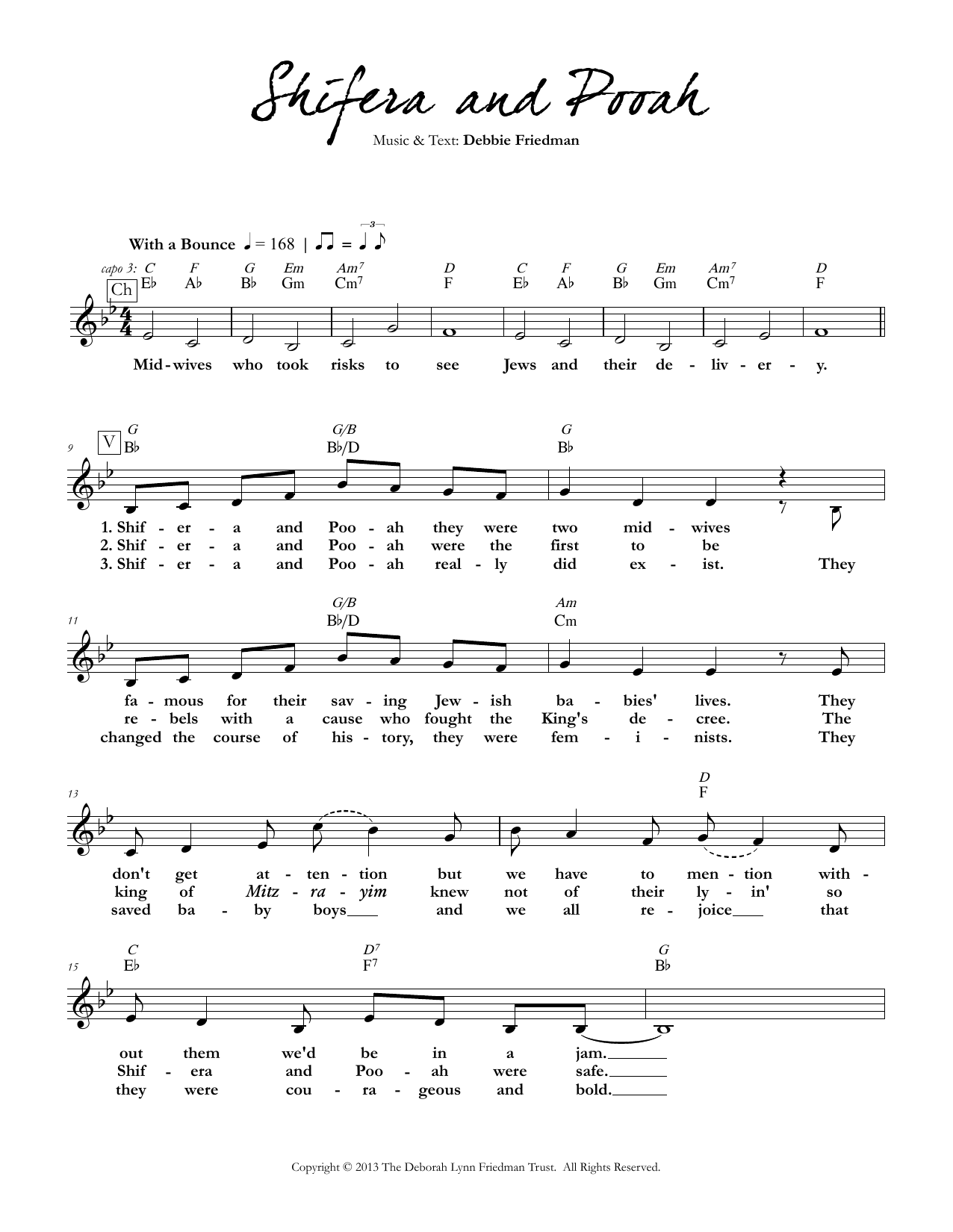 Download Debbie Friedman Shifera and Pooah Sheet Music and learn how to play Lead Sheet / Fake Book PDF digital score in minutes