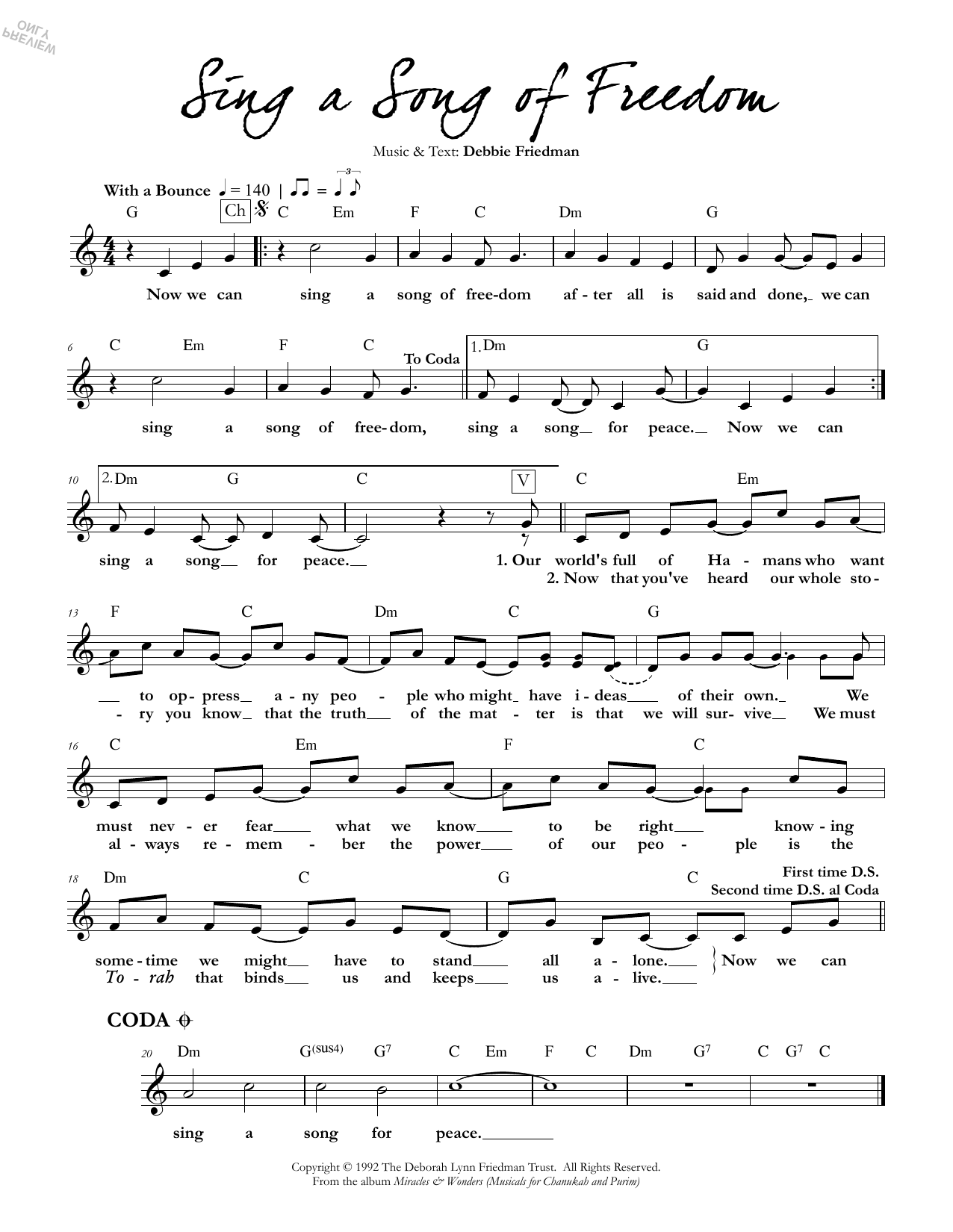 Download Debbie Friedman Sing a Song of Freedom Sheet Music and learn how to play Lead Sheet / Fake Book PDF digital score in minutes