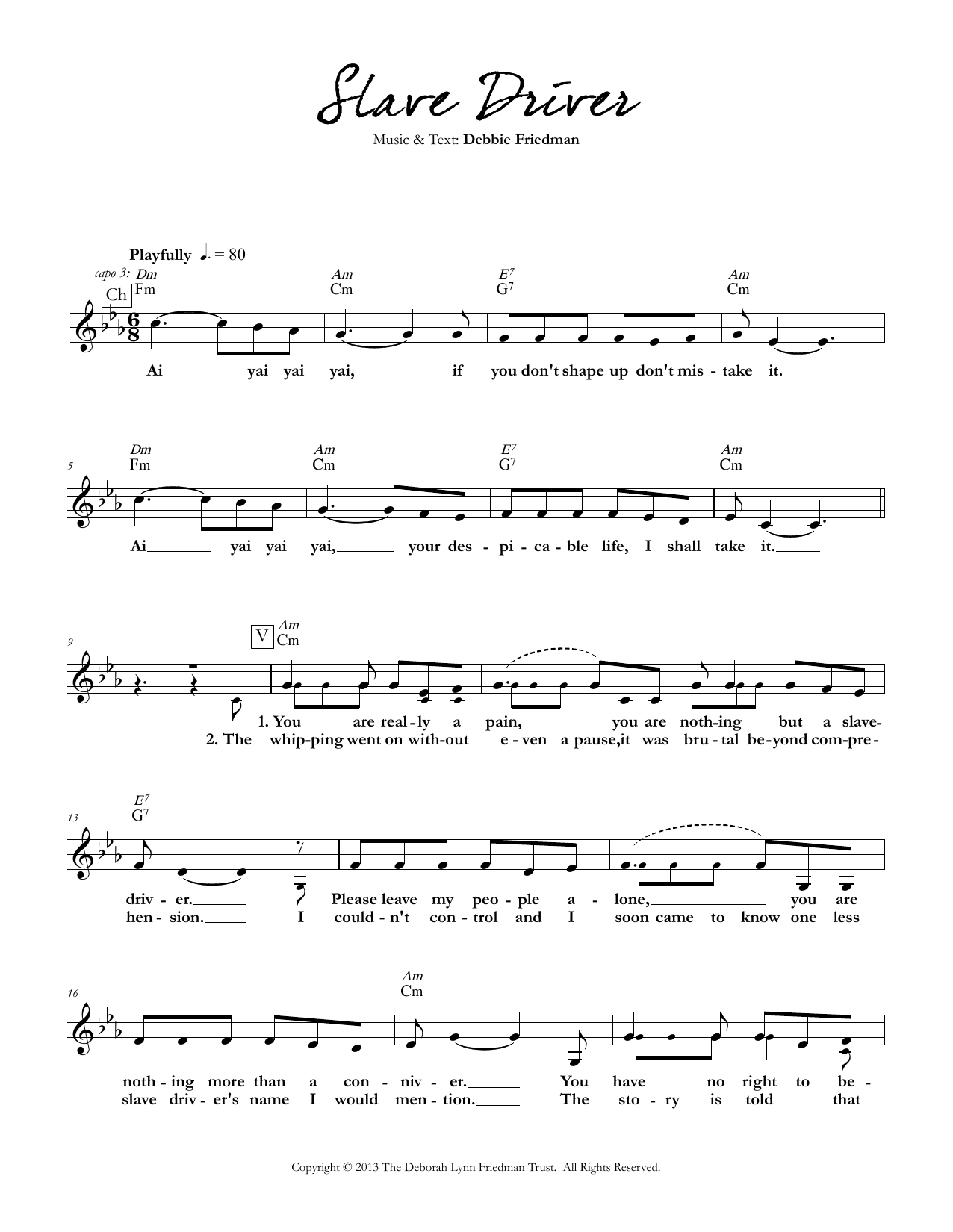 Download Debbie Friedman Slave Driver Sheet Music and learn how to play Lead Sheet / Fake Book PDF digital score in minutes