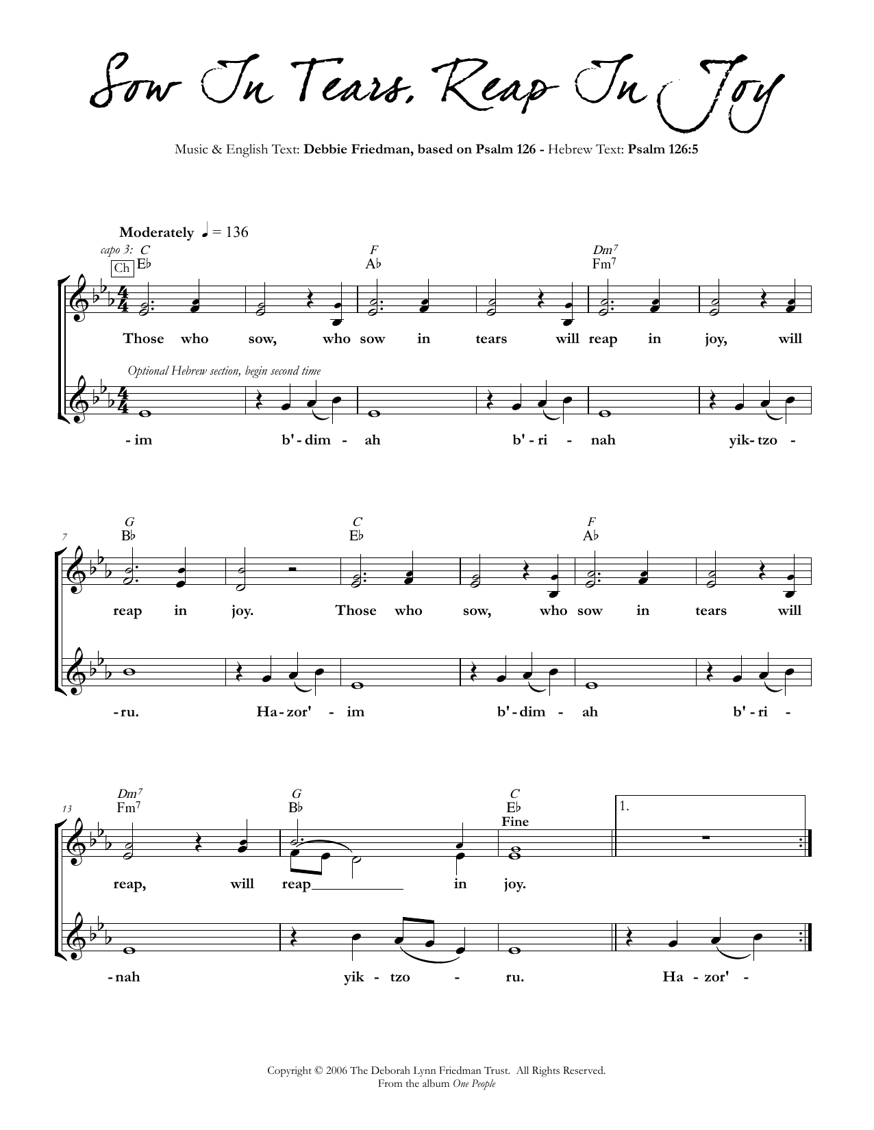 Download Debbie Friedman Sow In Tears, Reap In Joy Sheet Music and learn how to play Lead Sheet / Fake Book PDF digital score in minutes