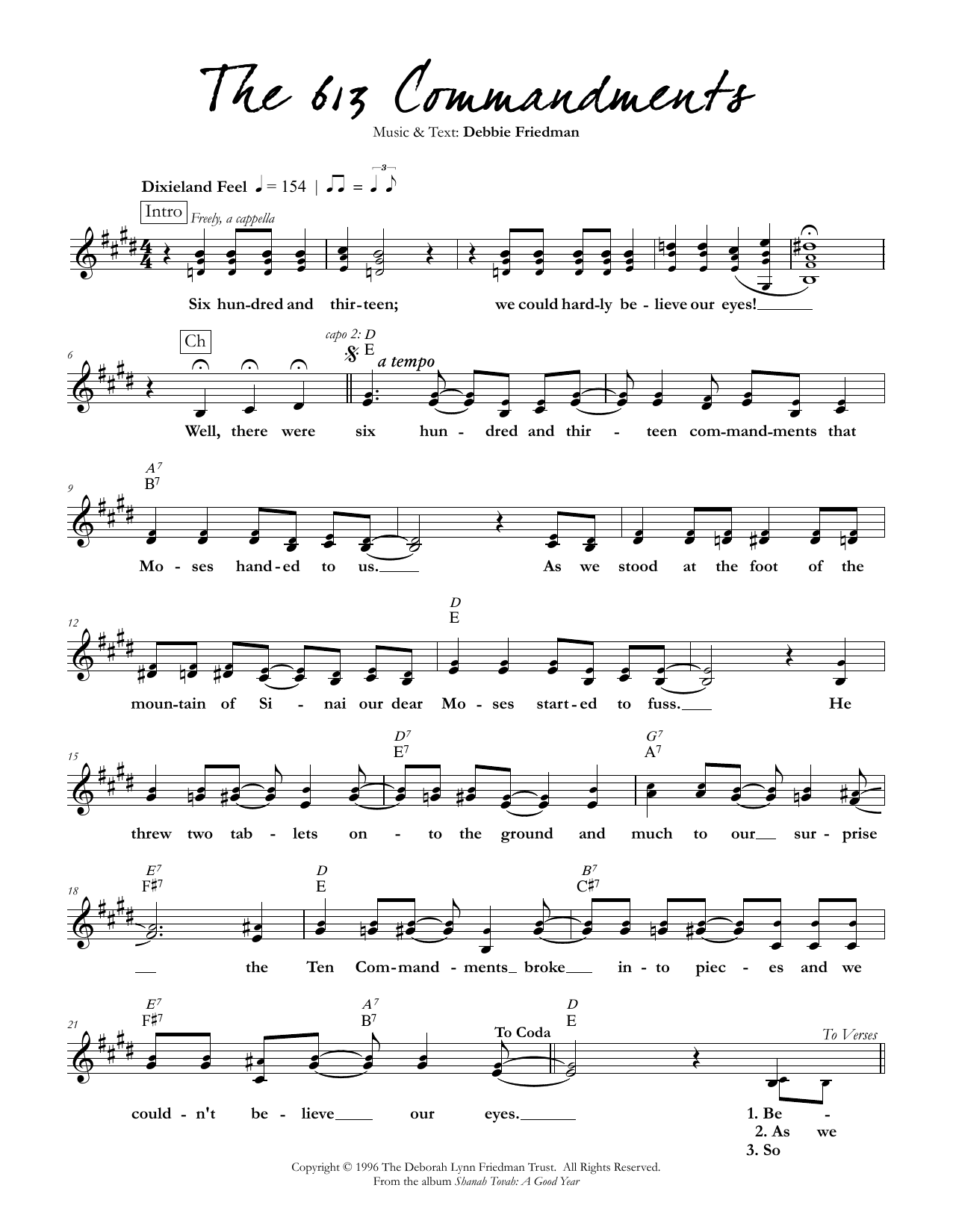 Download Debbie Friedman The 613 Commandments Sheet Music and learn how to play Lead Sheet / Fake Book PDF digital score in minutes
