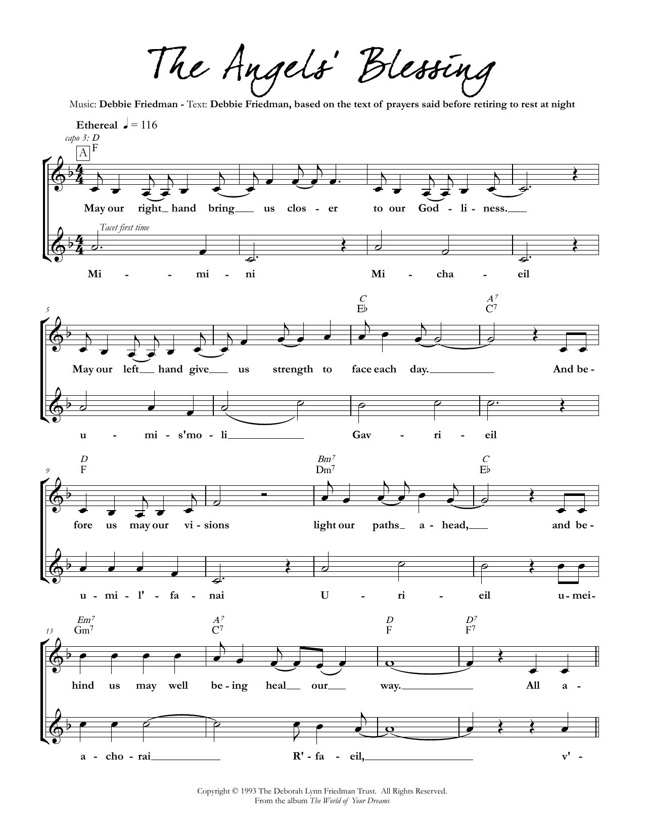 Download Debbie Friedman The Angels' Blessing Sheet Music and learn how to play Lead Sheet / Fake Book PDF digital score in minutes