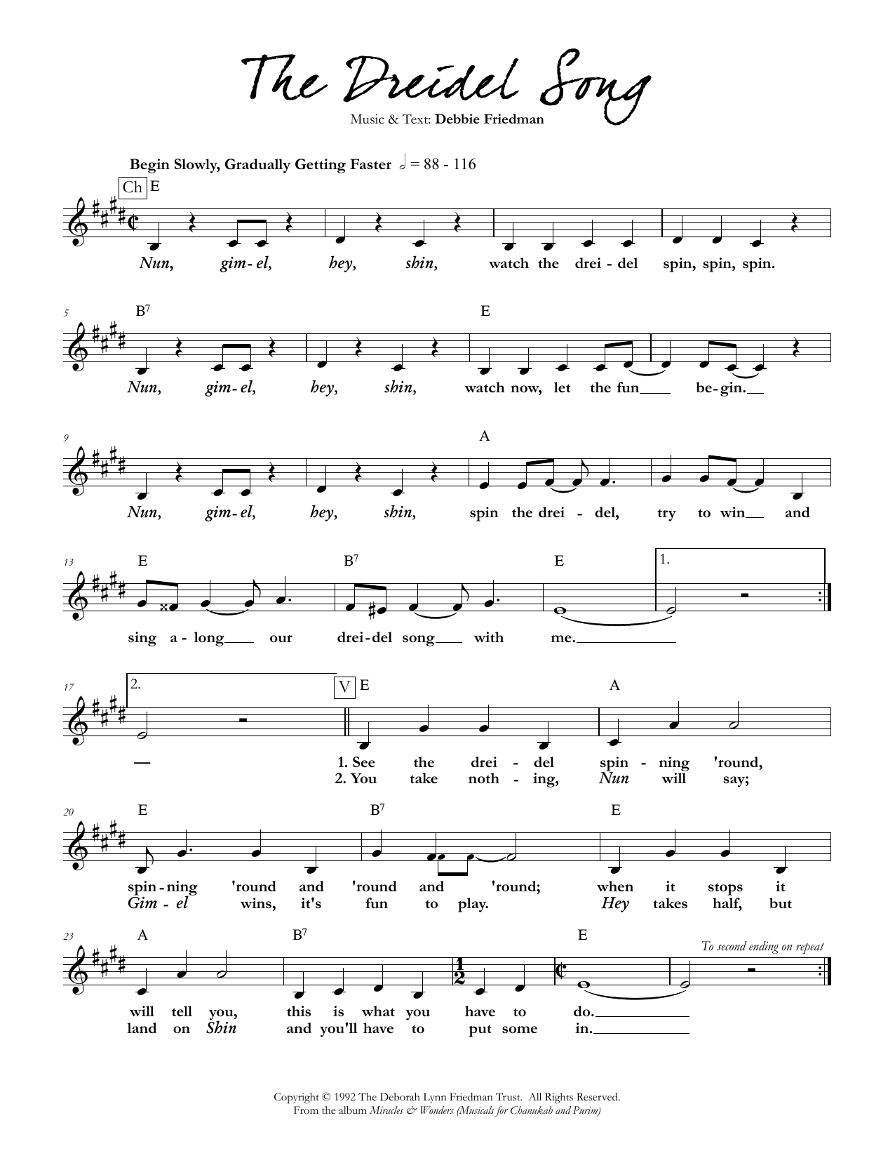 Download Debbie Friedman The Dreidel Song Sheet Music and learn how to play Lead Sheet / Fake Book PDF digital score in minutes