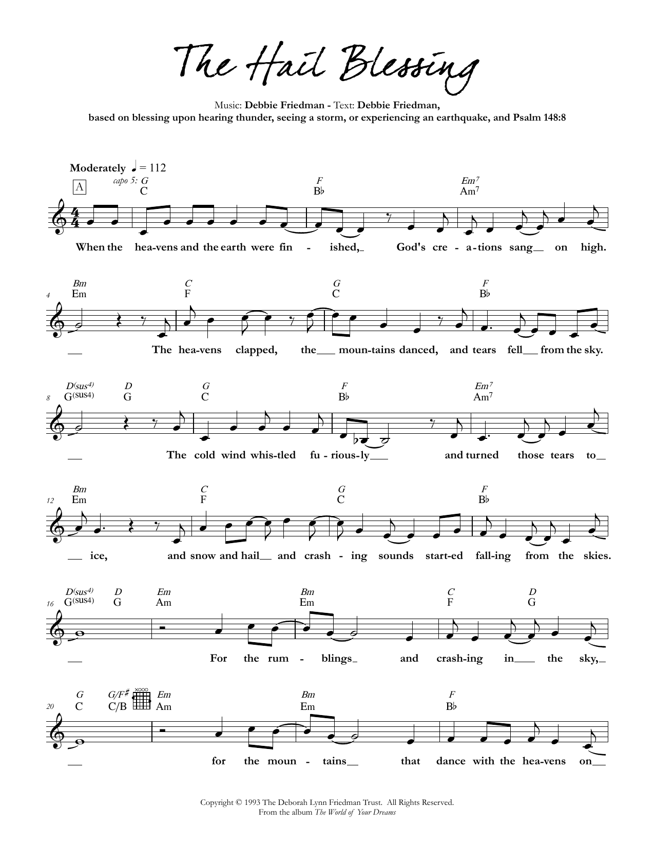 Download Debbie Friedman The Hail Blessing Sheet Music and learn how to play Lead Sheet / Fake Book PDF digital score in minutes