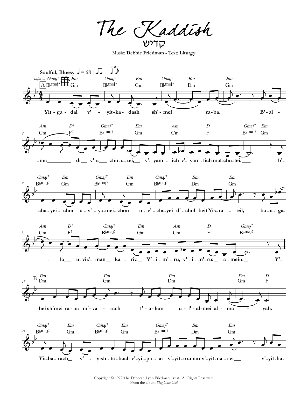 Download Debbie Friedman The Kaddish Sheet Music and learn how to play Lead Sheet / Fake Book PDF digital score in minutes