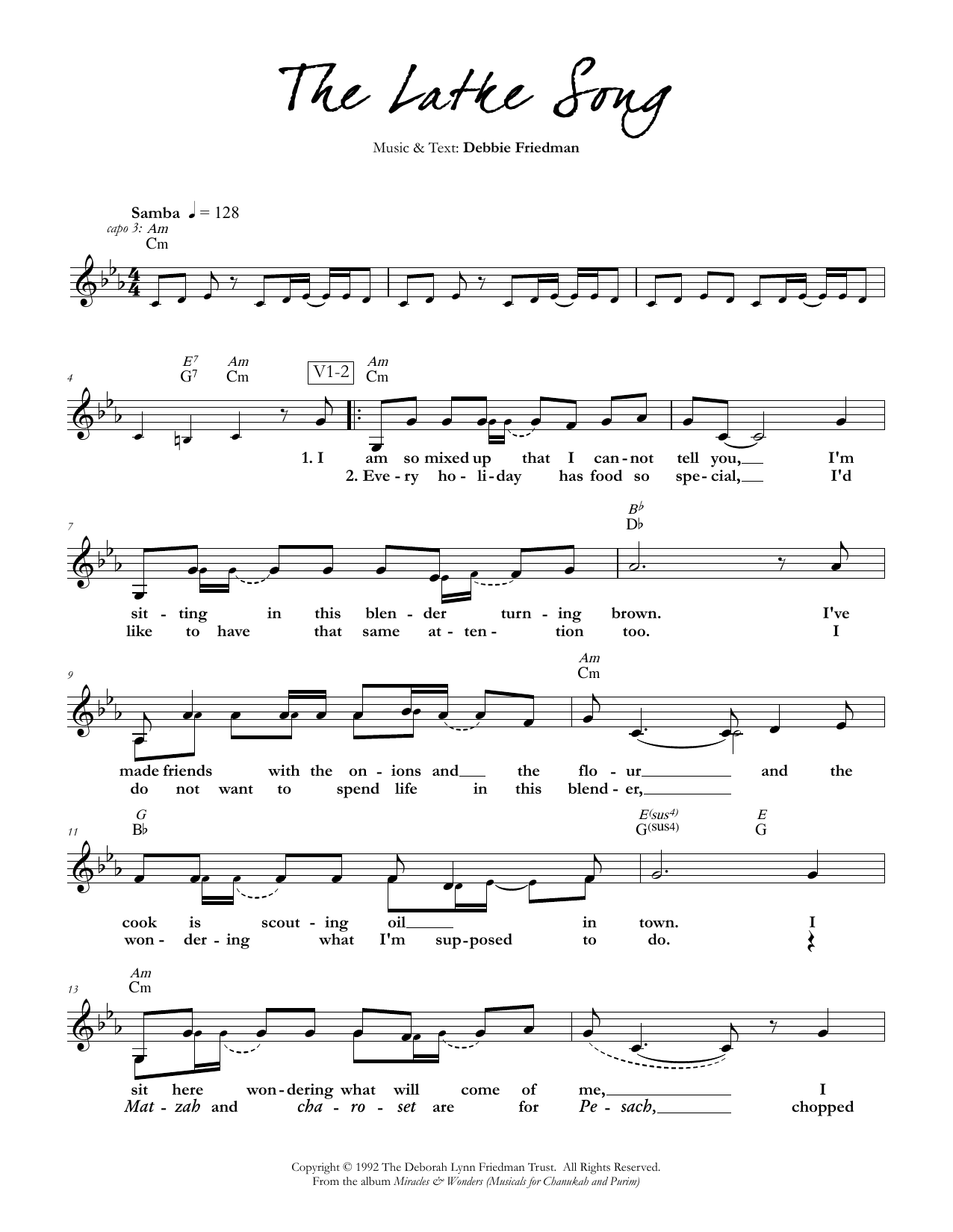 Download Debbie Friedman The Latke Song Sheet Music and learn how to play Lead Sheet / Fake Book PDF digital score in minutes