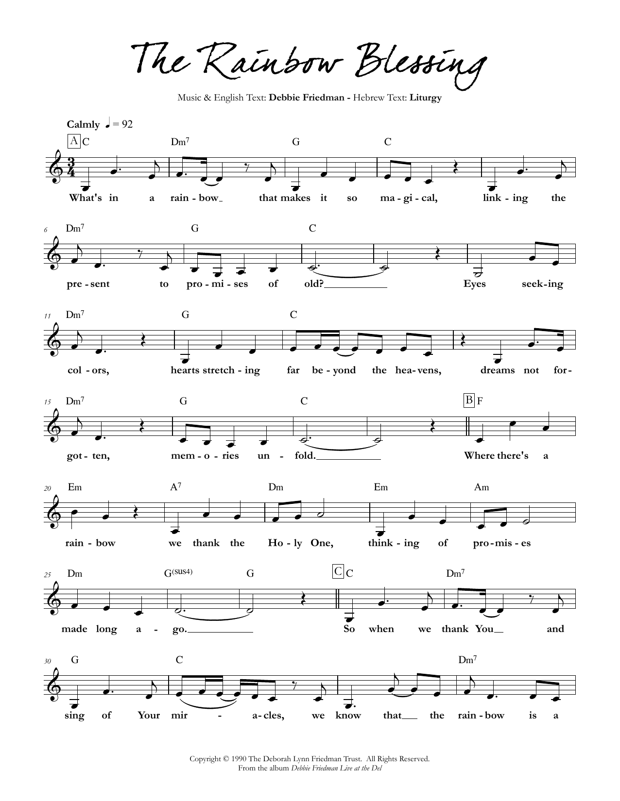 Download Debbie Friedman The Rainbow Blessing Sheet Music and learn how to play Lead Sheet / Fake Book PDF digital score in minutes