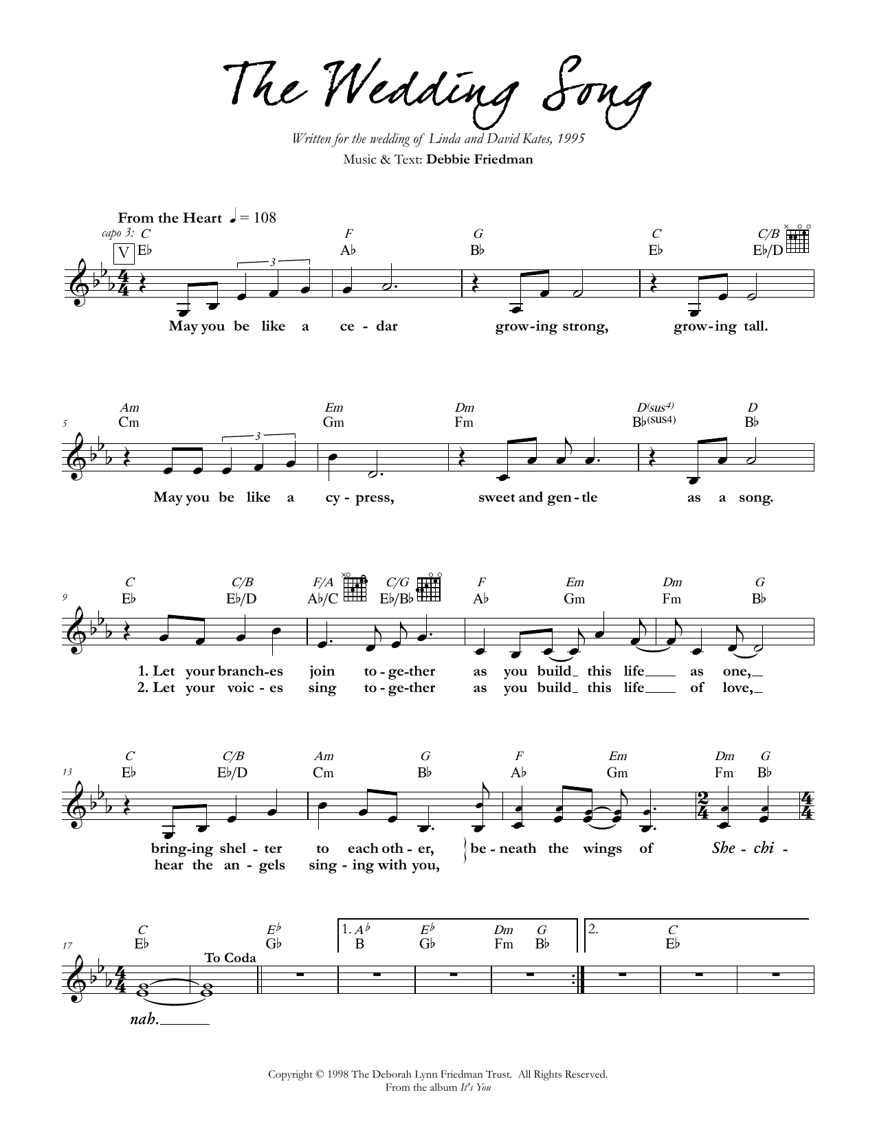 Download Debbie Friedman The Wedding Song Sheet Music and learn how to play Lead Sheet / Fake Book PDF digital score in minutes