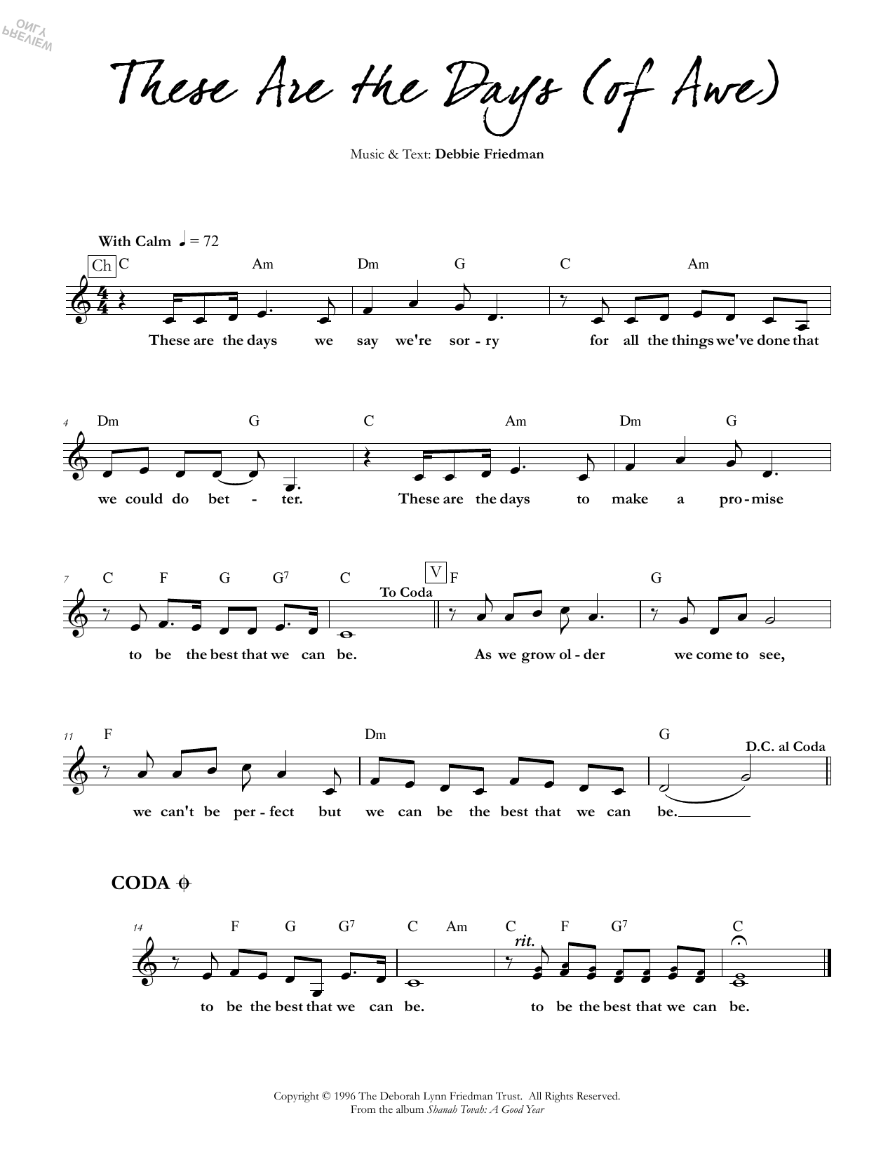 Download Debbie Friedman These are the Days (of Awe) Sheet Music and learn how to play Lead Sheet / Fake Book PDF digital score in minutes