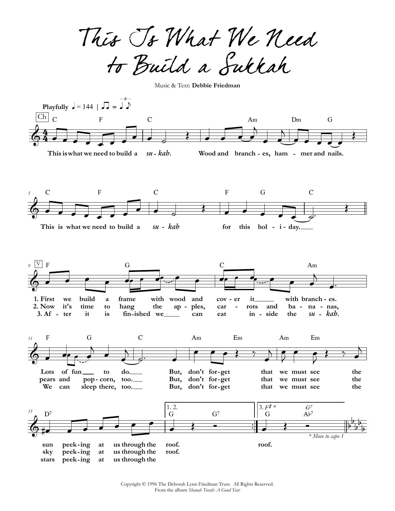 Download Debbie Friedman This Is What We Need to Build a Sukkah Sheet Music and learn how to play Lead Sheet / Fake Book PDF digital score in minutes