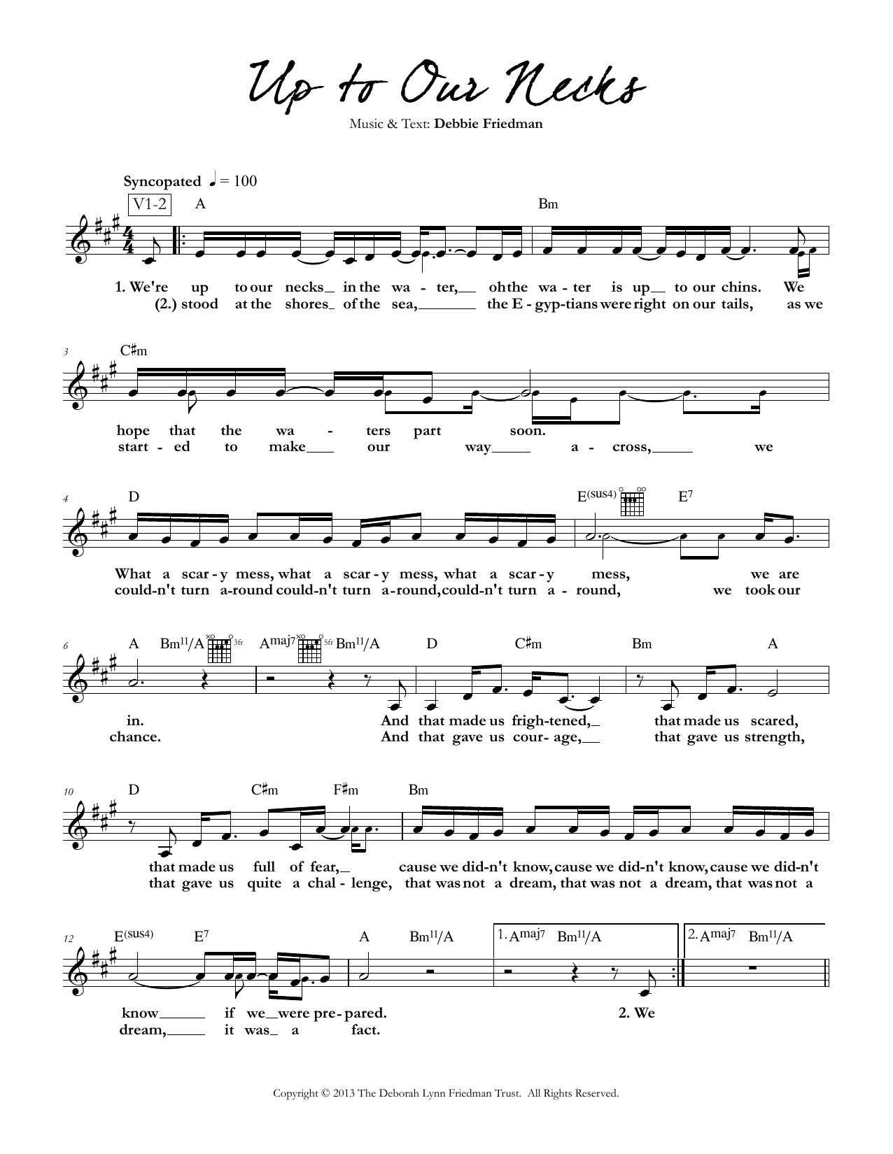 Download Debbie Friedman Up To Our Necks Sheet Music and learn how to play Lead Sheet / Fake Book PDF digital score in minutes
