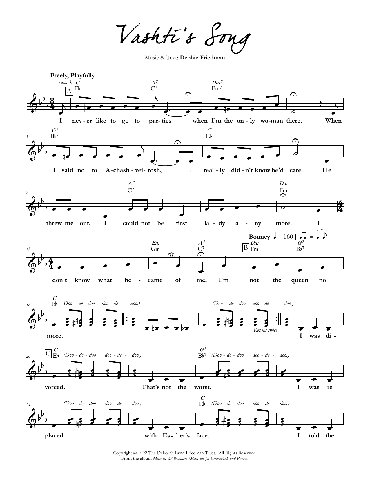Download Debbie Friedman Vashti's Song Sheet Music and learn how to play Lead Sheet / Fake Book PDF digital score in minutes