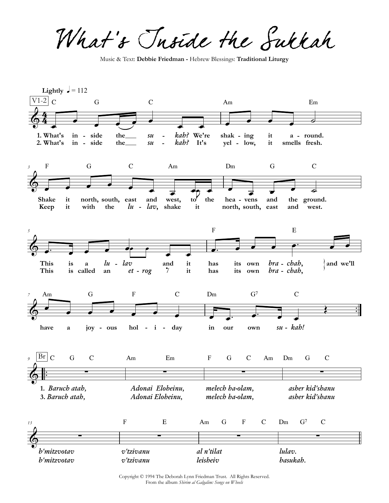 Download Debbie Friedman What's Inside the Sukkah Sheet Music and learn how to play Lead Sheet / Fake Book PDF digital score in minutes