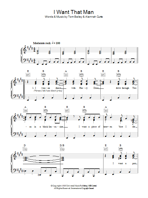 Download Deborah Harry I Want That Man Sheet Music and learn how to play Piano, Vocal & Guitar (Right-Hand Melody) PDF digital score in minutes