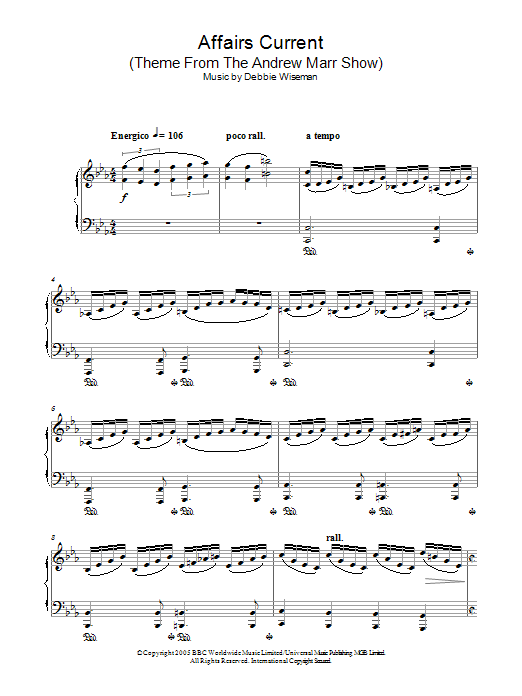 Download Debbie Wiseman Affairs Current (Theme From The Andrew Marr Show) Sheet Music and learn how to play Piano PDF digital score in minutes